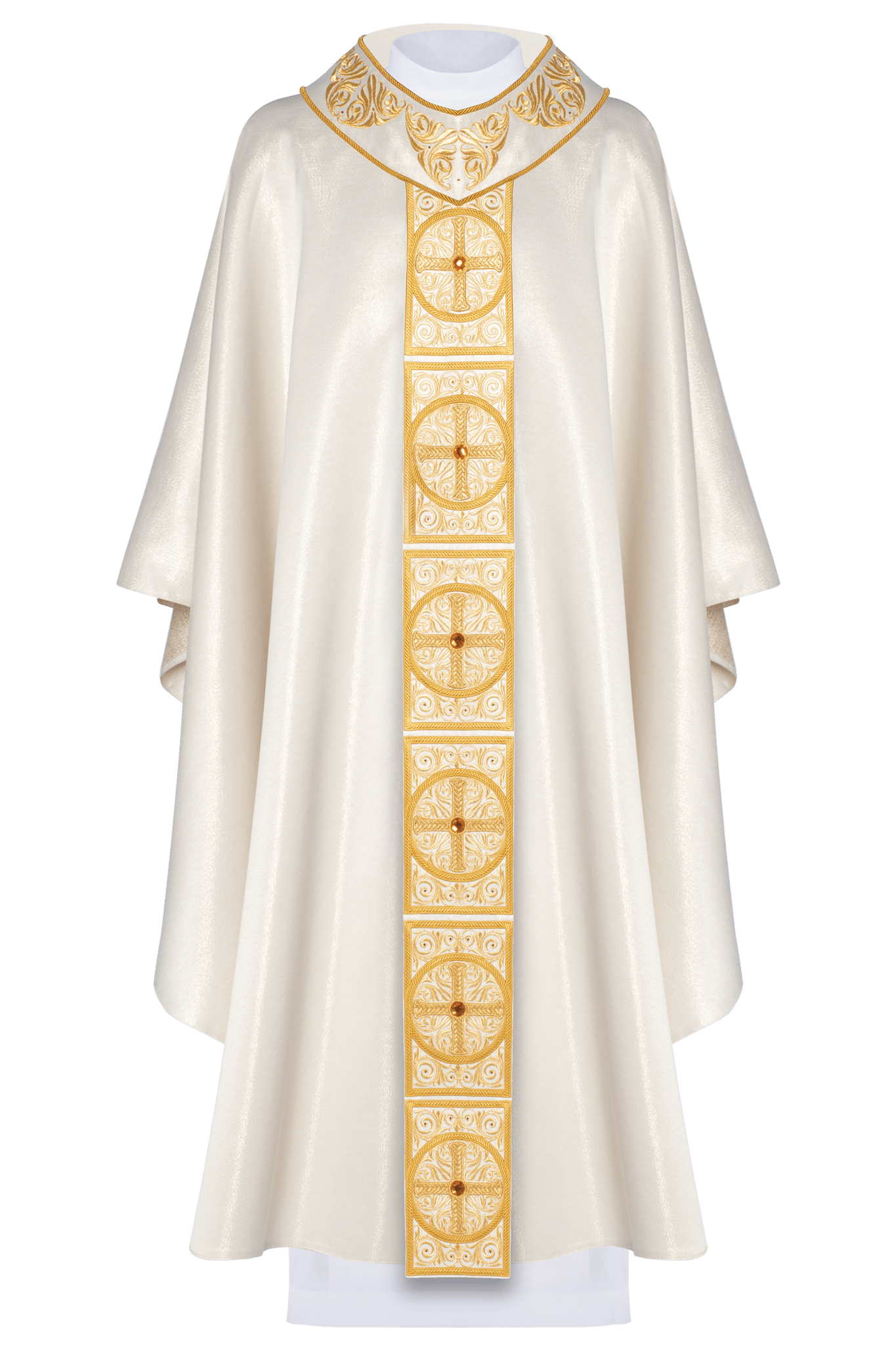 Gold Chasuble richly embroidered and decorated with ecru stones LE/7012/05 - HAFTINAUSA.COM