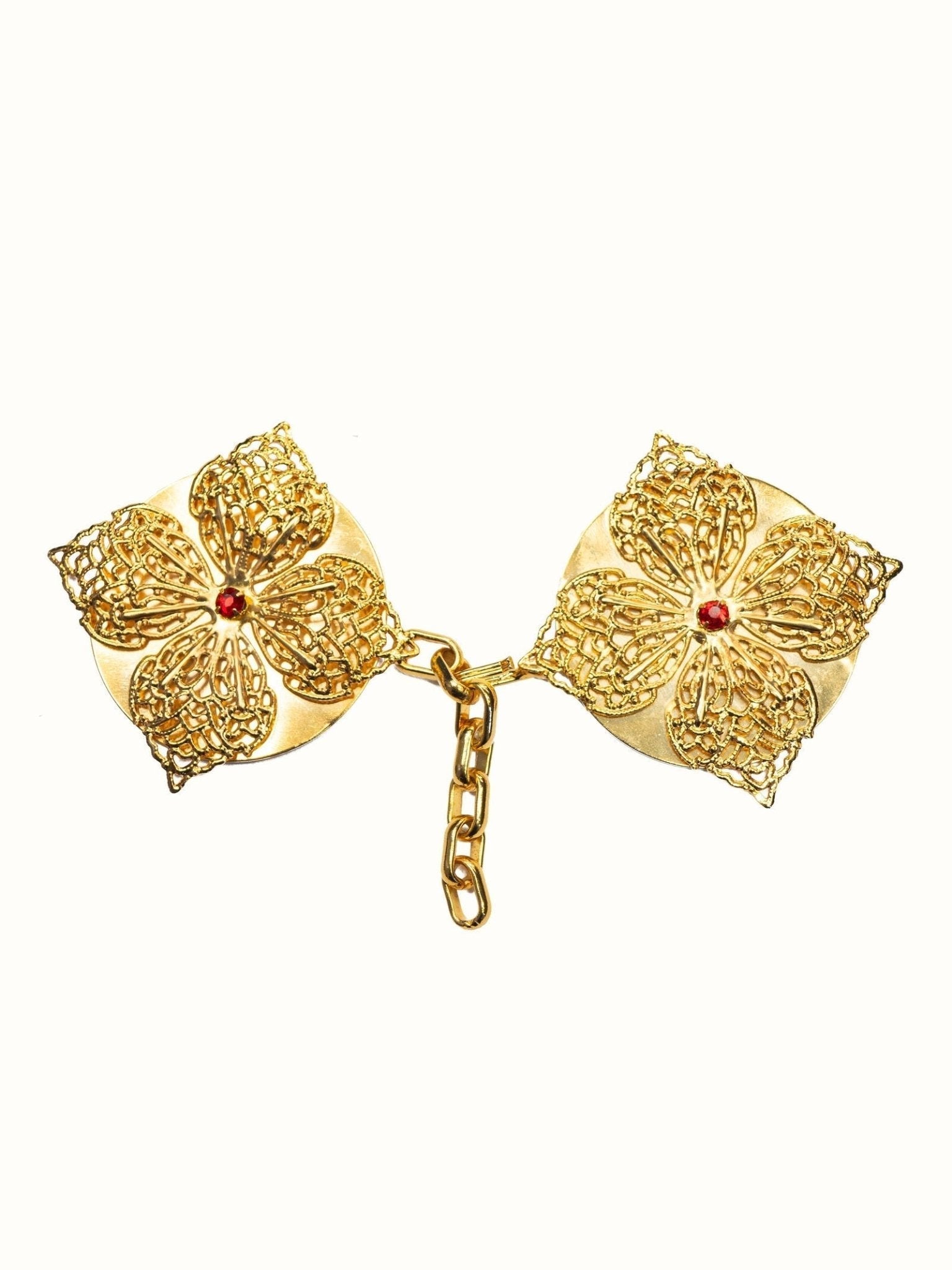 Golden clasp for liturgical vestments with an ornamental stone KZP/006 - HAFTINAUSA.COM