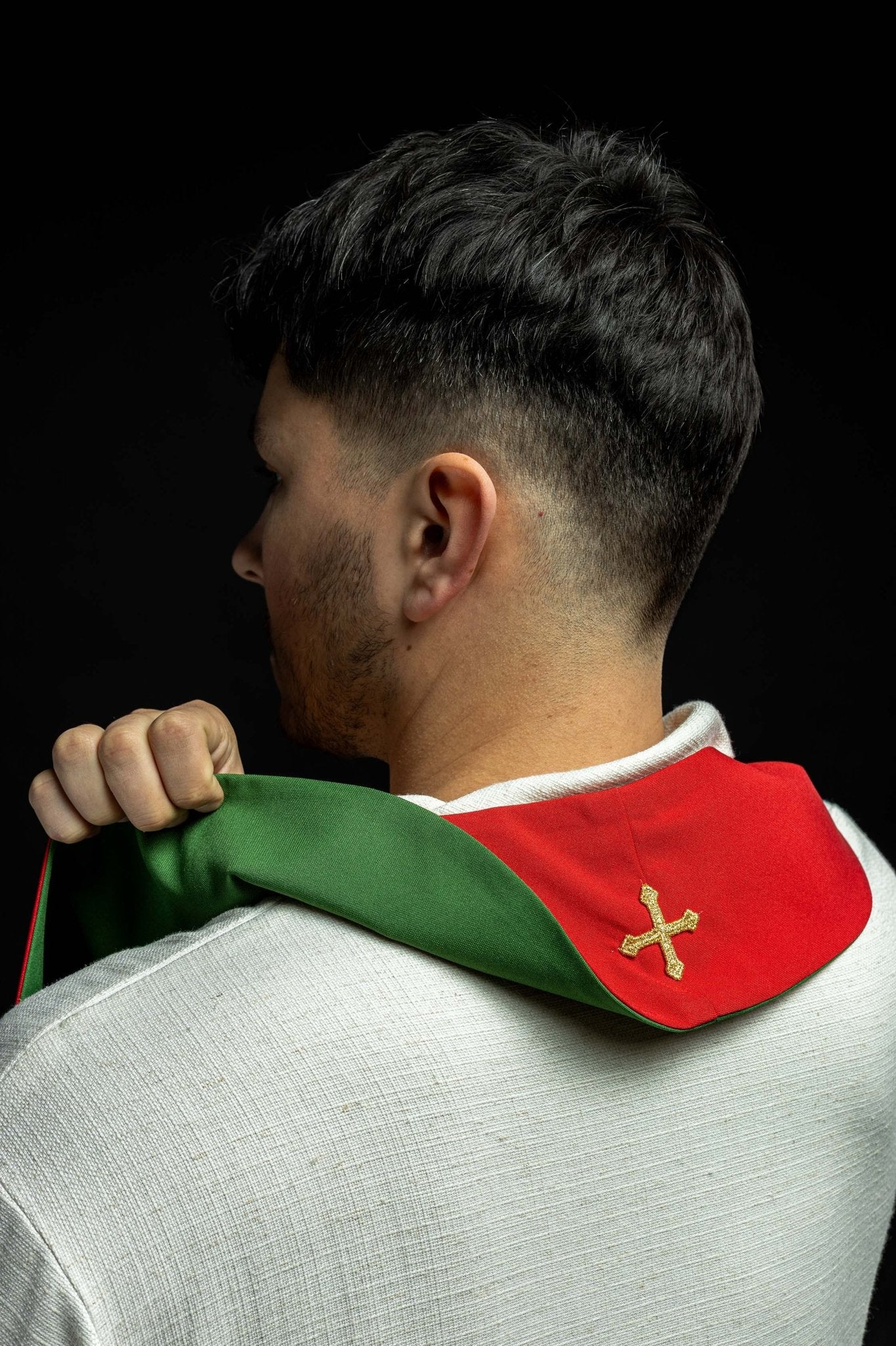 Green and Red Jerusalem Cross embroidered priestly stole KST/046/01 - 02/01 - HAFTINAUSA.COM