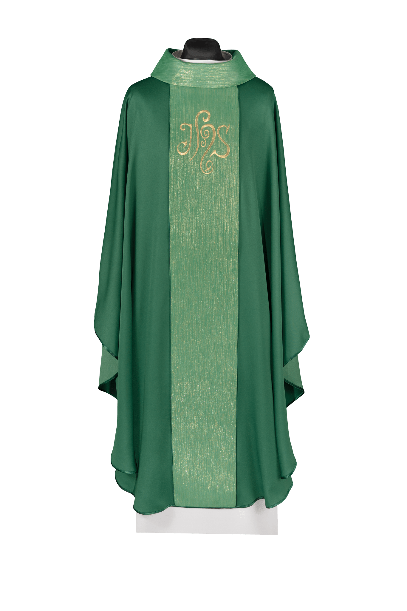 Green chasuble adorned with a decorative band and embroidered IHS symbol KDT/7015/01/53 - CHASUBLES.COM