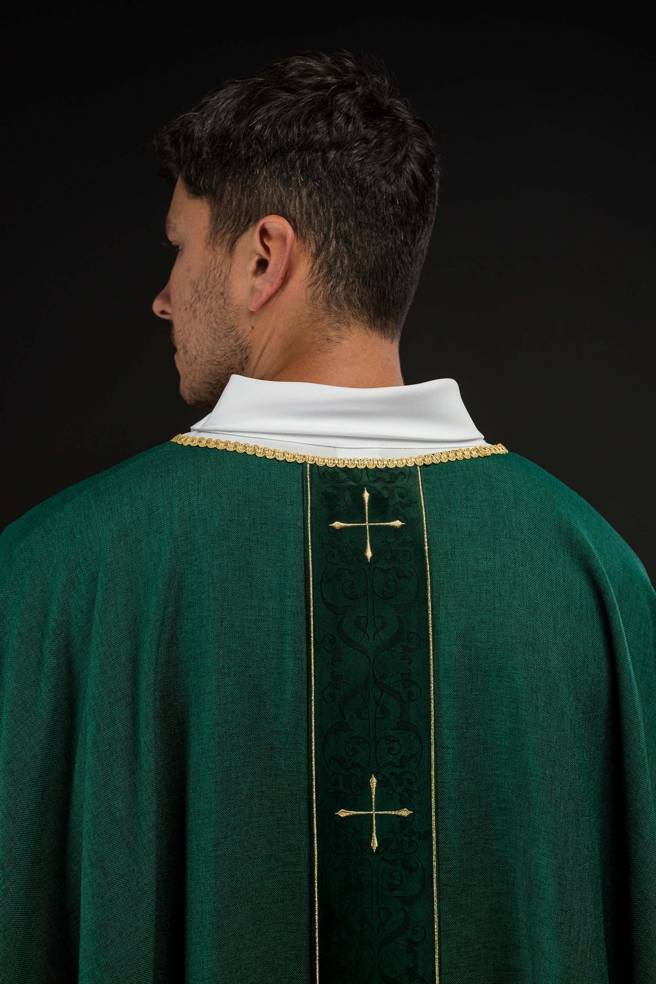 Green Chasuble with Embroidered Cross Band LE/7074/01 - CHASUBLES.COM