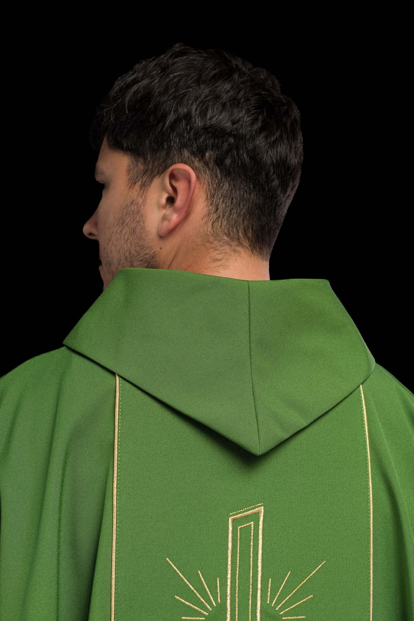 Green chasuble with embroidered Cross IHS symbol KOR/074/01/01 ZIELONY - CHASUBLES.COM