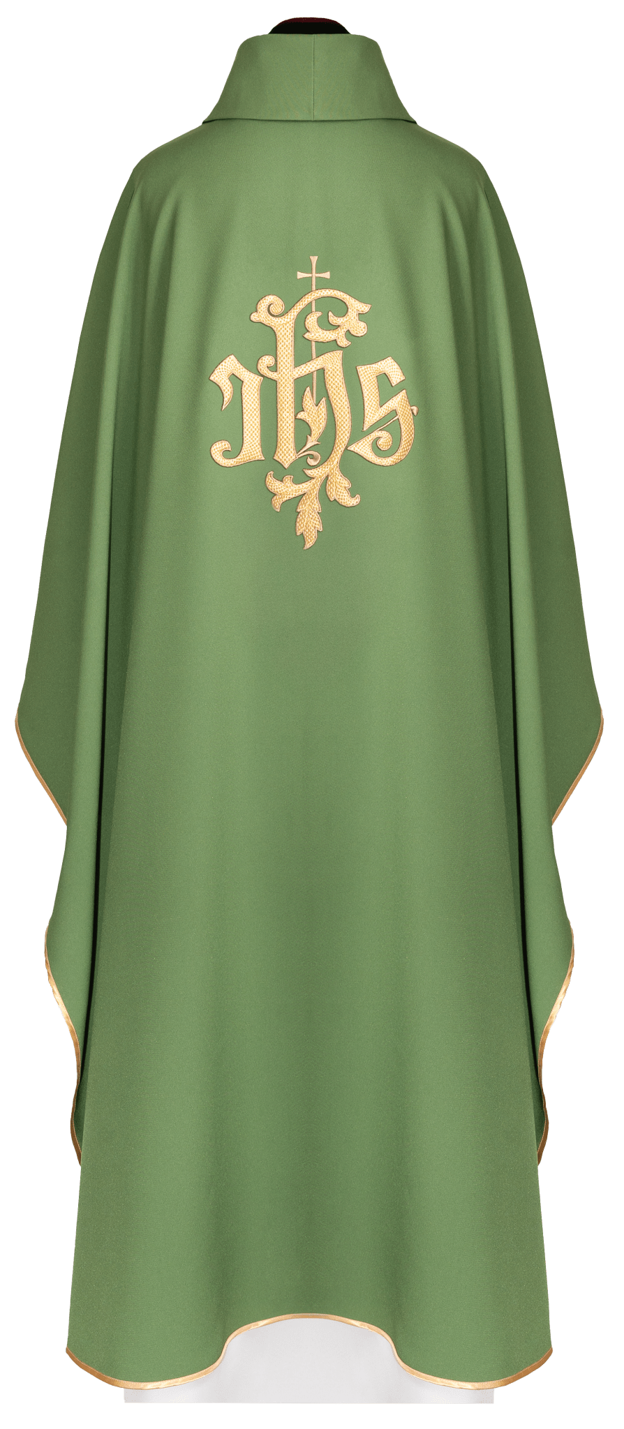 Green chasuble with golden IHS embroidery KDT/7047/01/12 - CHASUBLES.COM