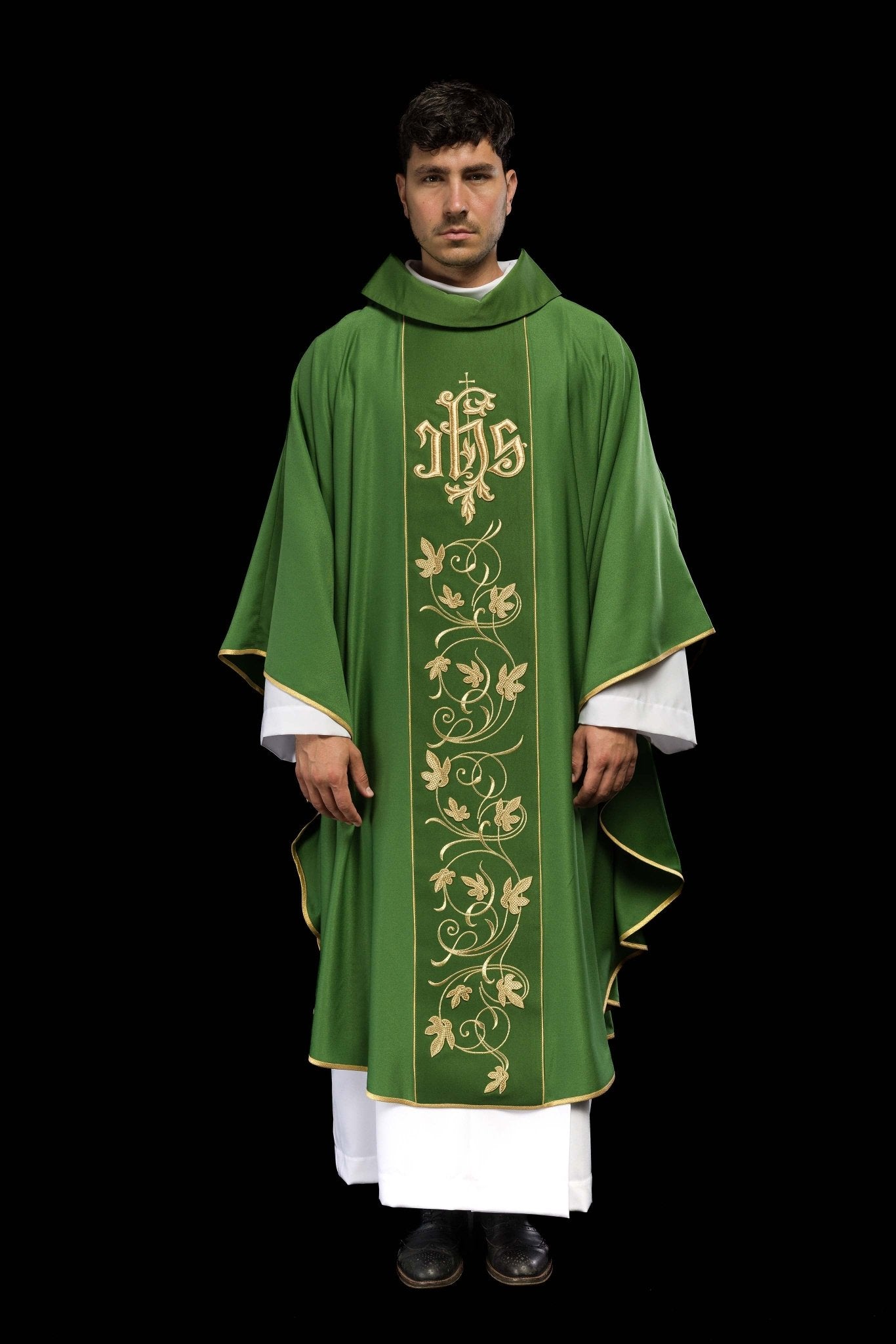Green classic JHS embroidered chasuble S-7051-01-53 - CHASUBLES.COM