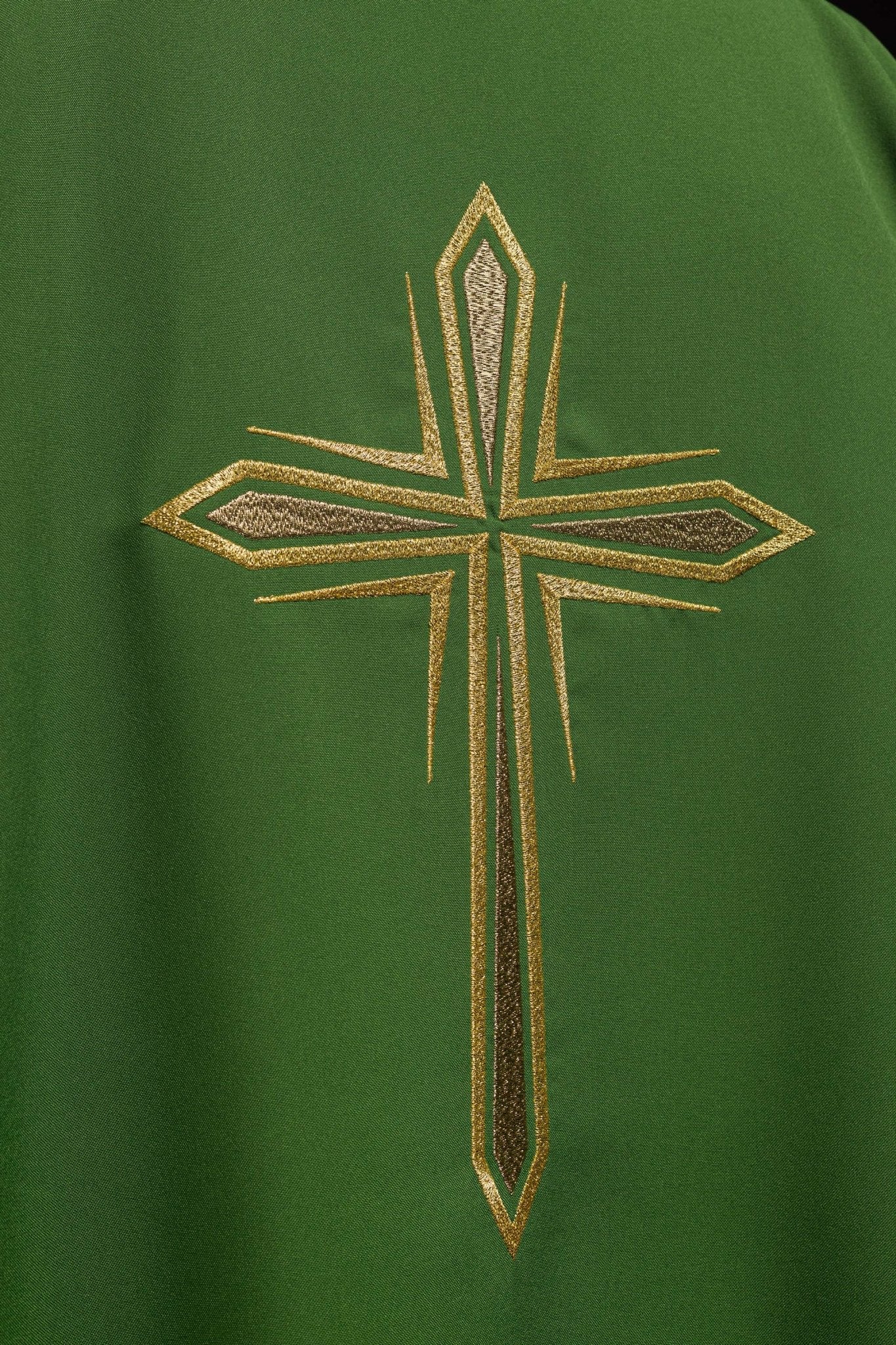 Green dalmatic with an embroidered golden cross KDL/037/01/12/D - HAFTINAUSA.COM