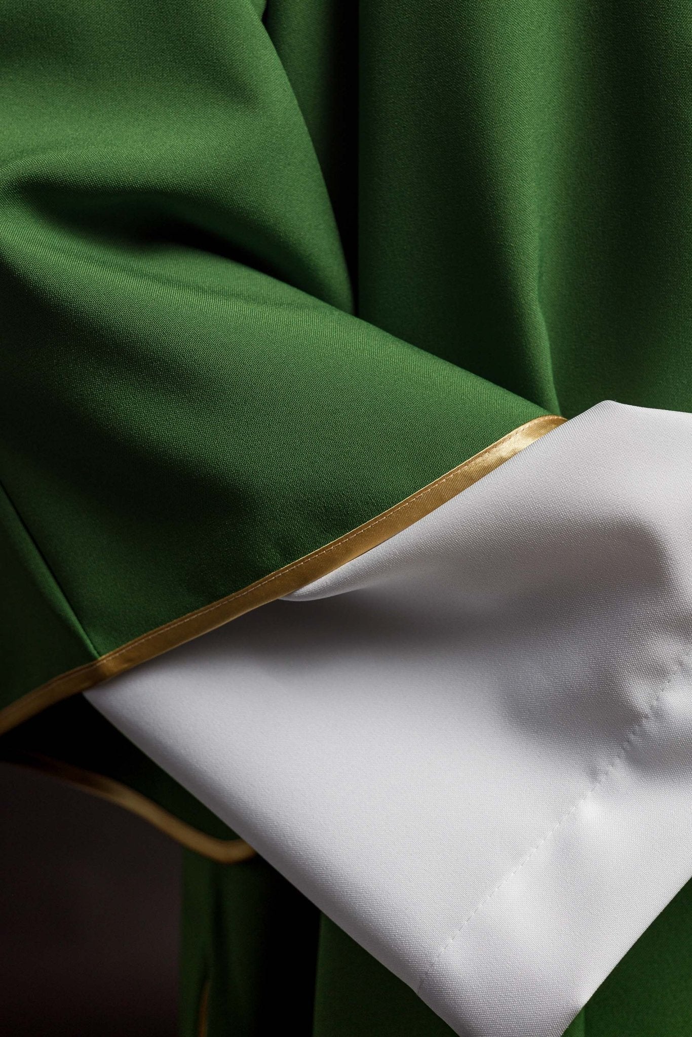 Green Dalmatic with Embroidered Gold IHS KDL/215/01/12/D - CHASUBLES.COM