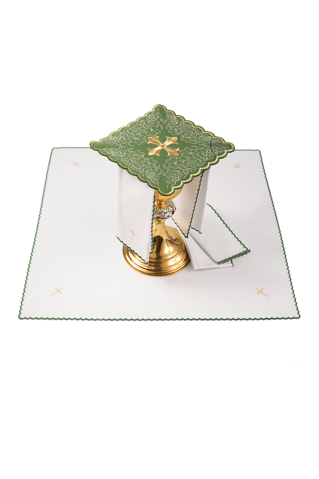 Green embroidered chalice linens set with cross motif KDT/5028/01 ZIELONY - CHASUBLES.COM