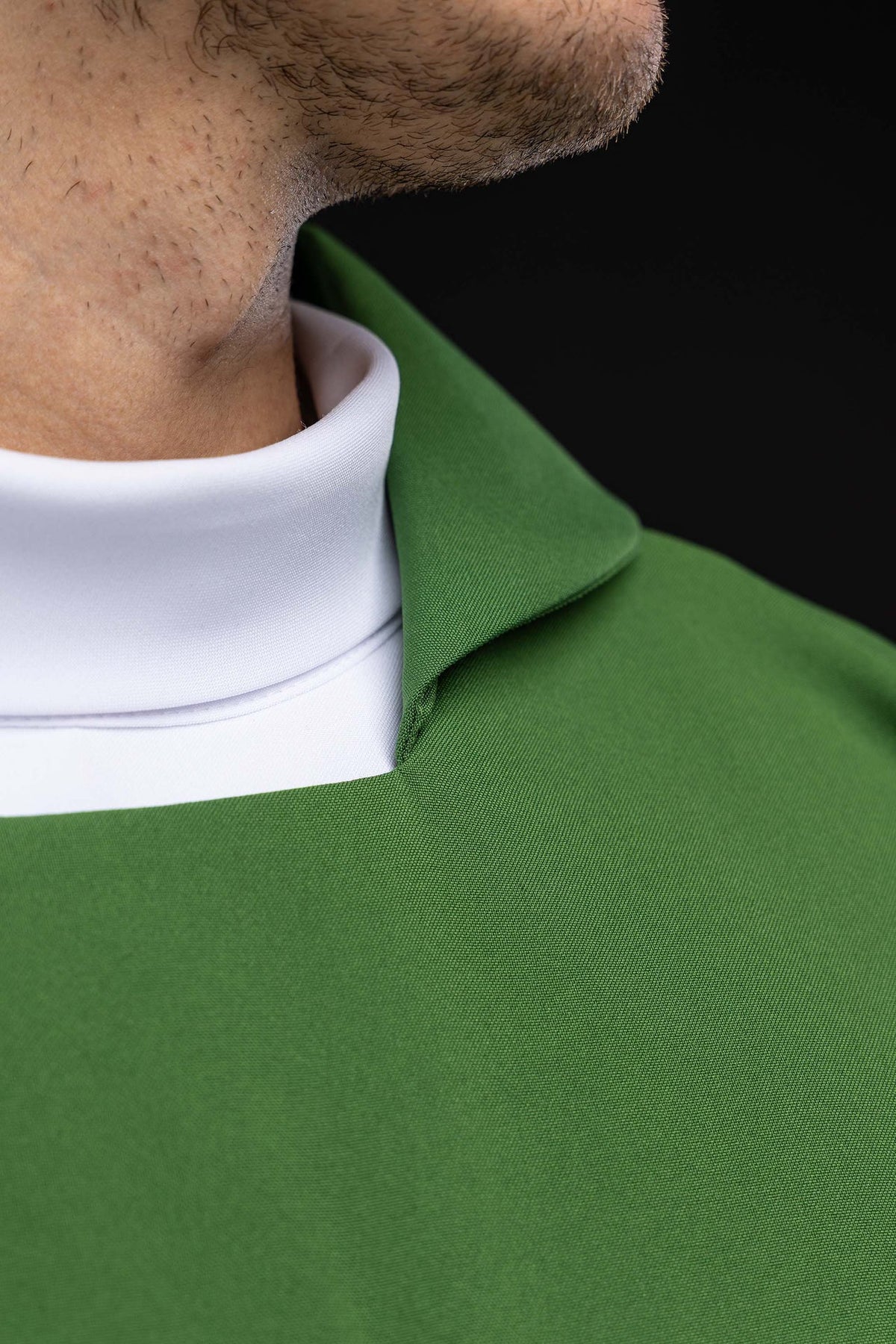 Green embroidered chasuble with an ornate cross and a wide collar KOK/003/01/12/KARO - CHASUBLES.COM
