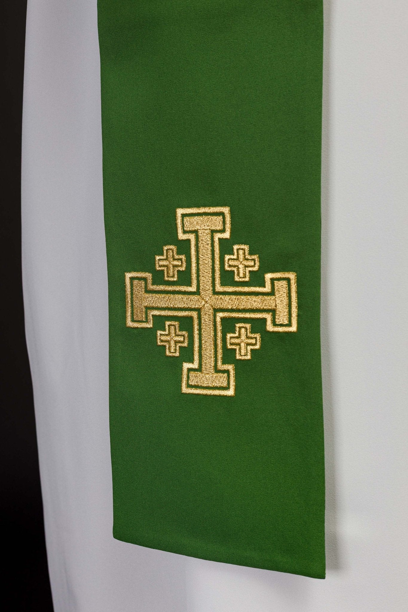 Green Jerusalem Cross embroidered priestly stole KST/046/01/01 ZIELONY - HAFTINAUSA.COM