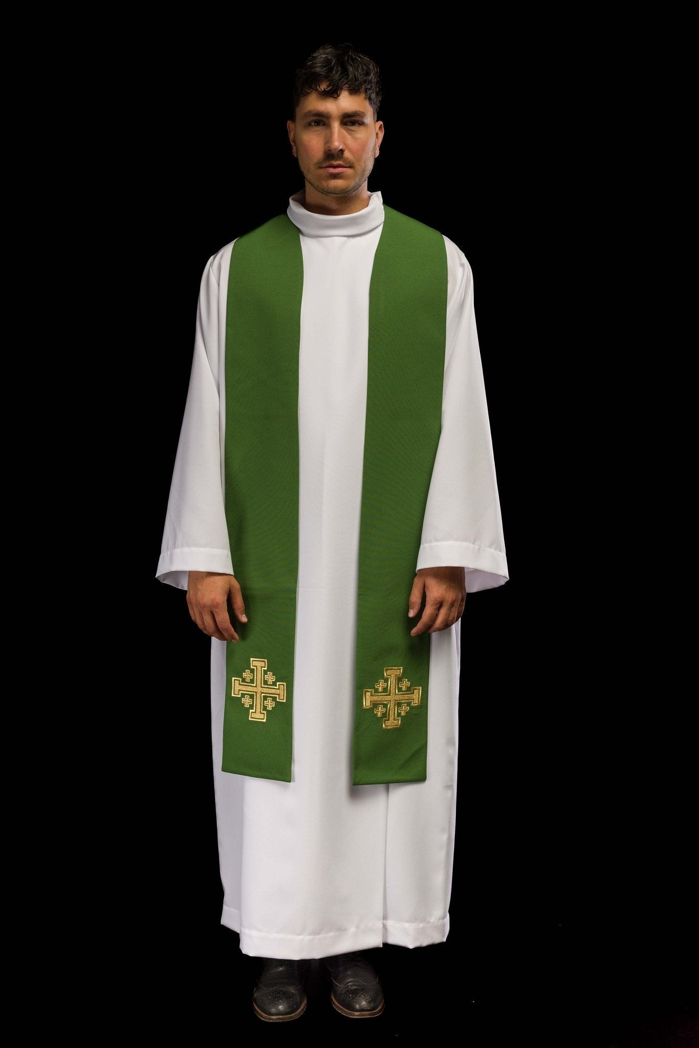 Green Jerusalem Cross embroidered priestly stole KST/046/01/01 ZIELONY - HAFTINAUSA.COM