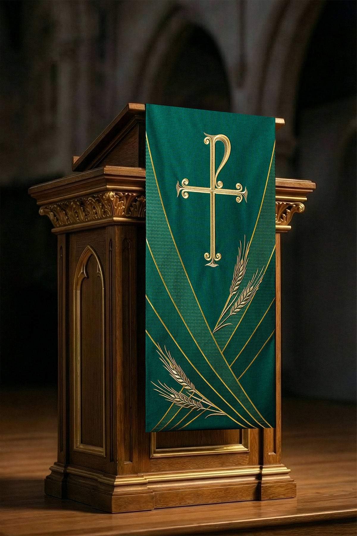 Green lectern cloth with PAX embroidery LE/8050/01 55*250 - CHASUBLES.COM