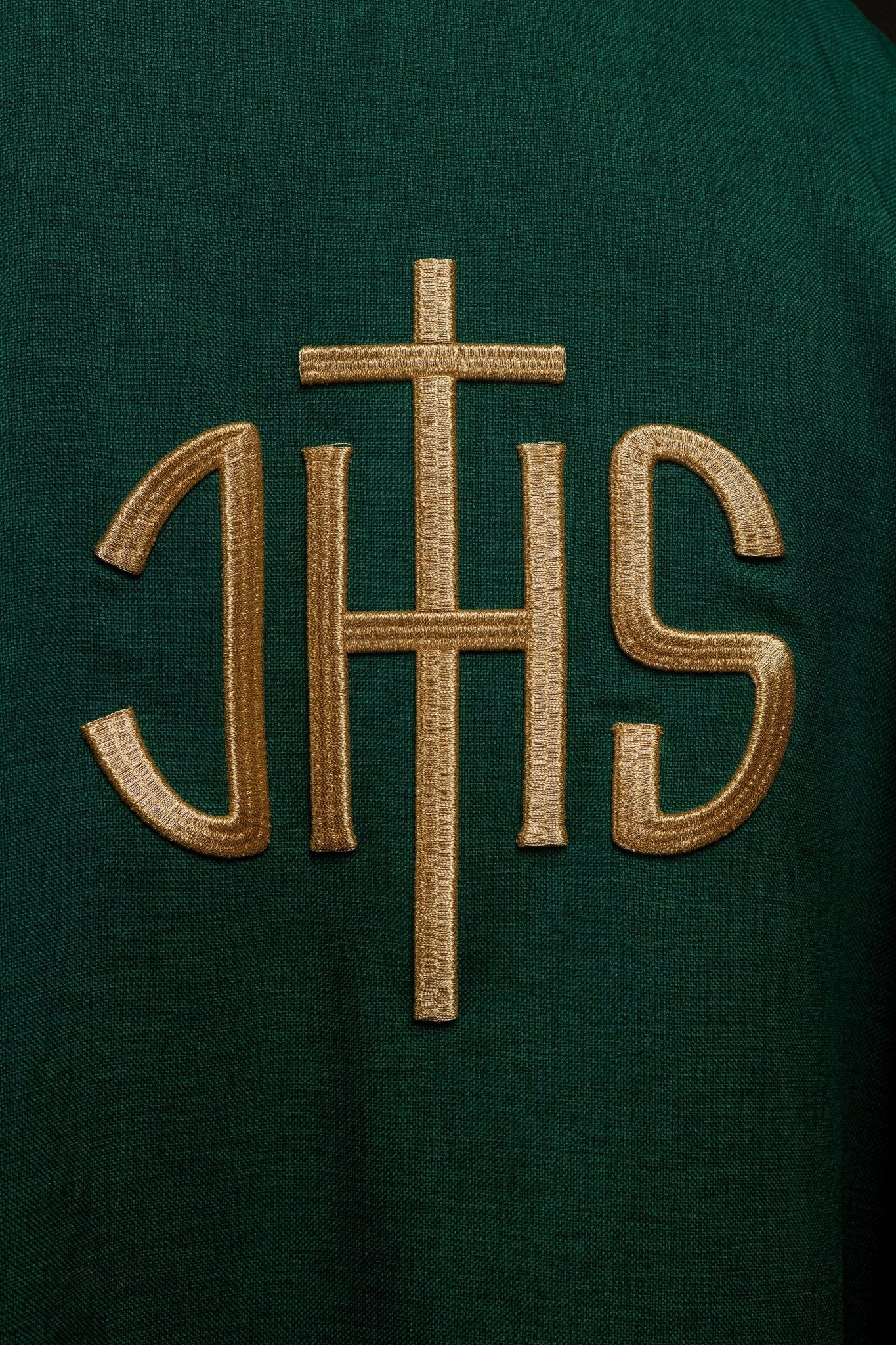Green Liturgical Chasuble with Gold IHS Embroidery KOA/001/01/70 - CHASUBLES.COM