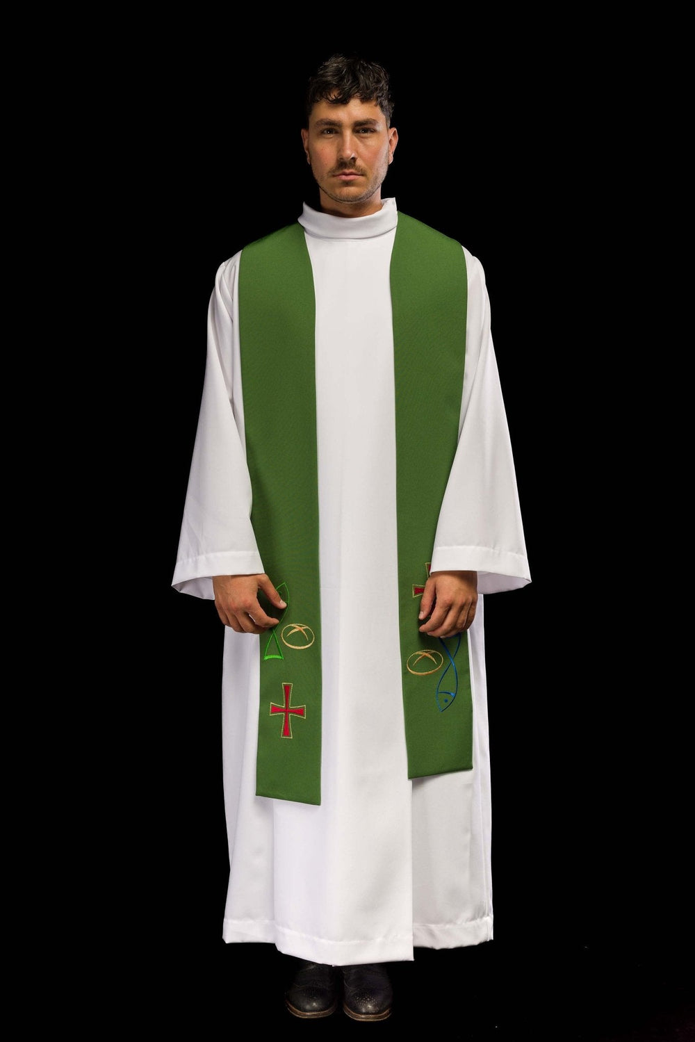 Green Stole Bread Cross Fish - Clergy Robes