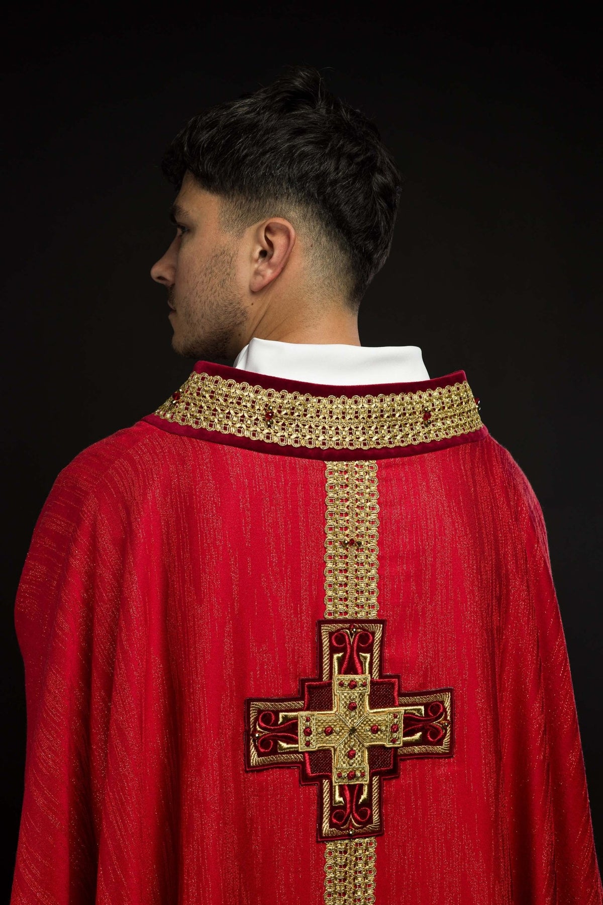 Handmade chasuble with natural stones Handmade 7015 Red HM/7015/02/99 - CHASUBLES.COM