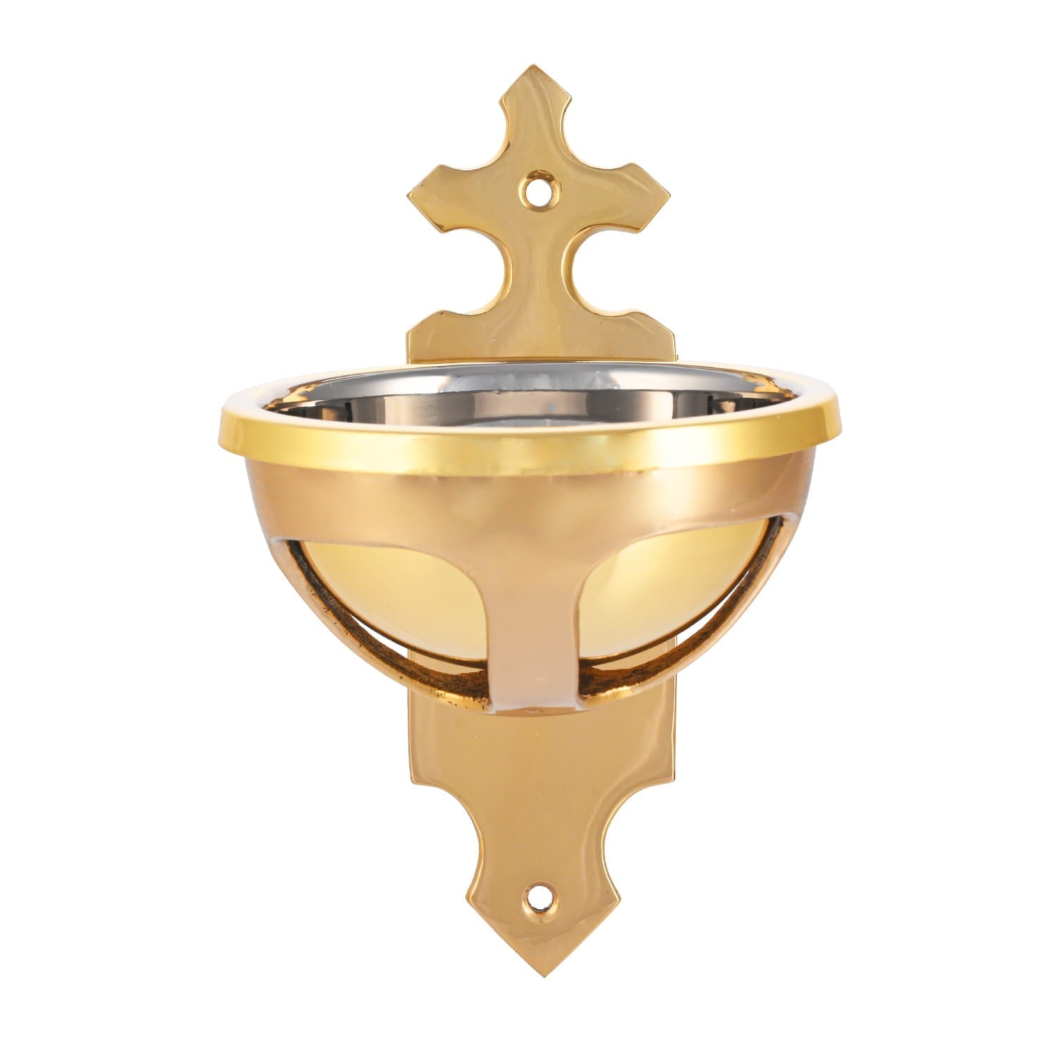 Holy Water Font – Brass – with Cross HWF-1049 - CHASUBLES.COM