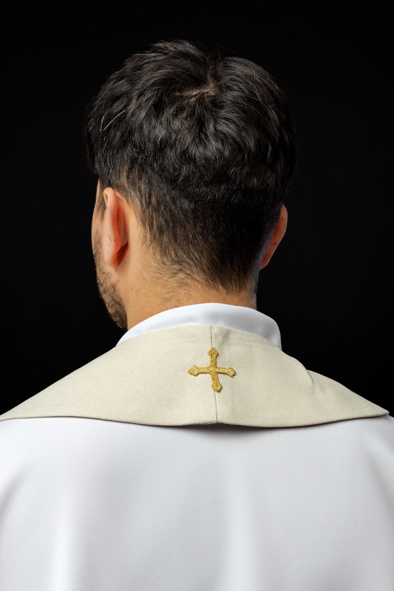Ivory colored stole with gold crosses embroidery S - 2068 - 05 - 70 - HAFTINAUSA.COM