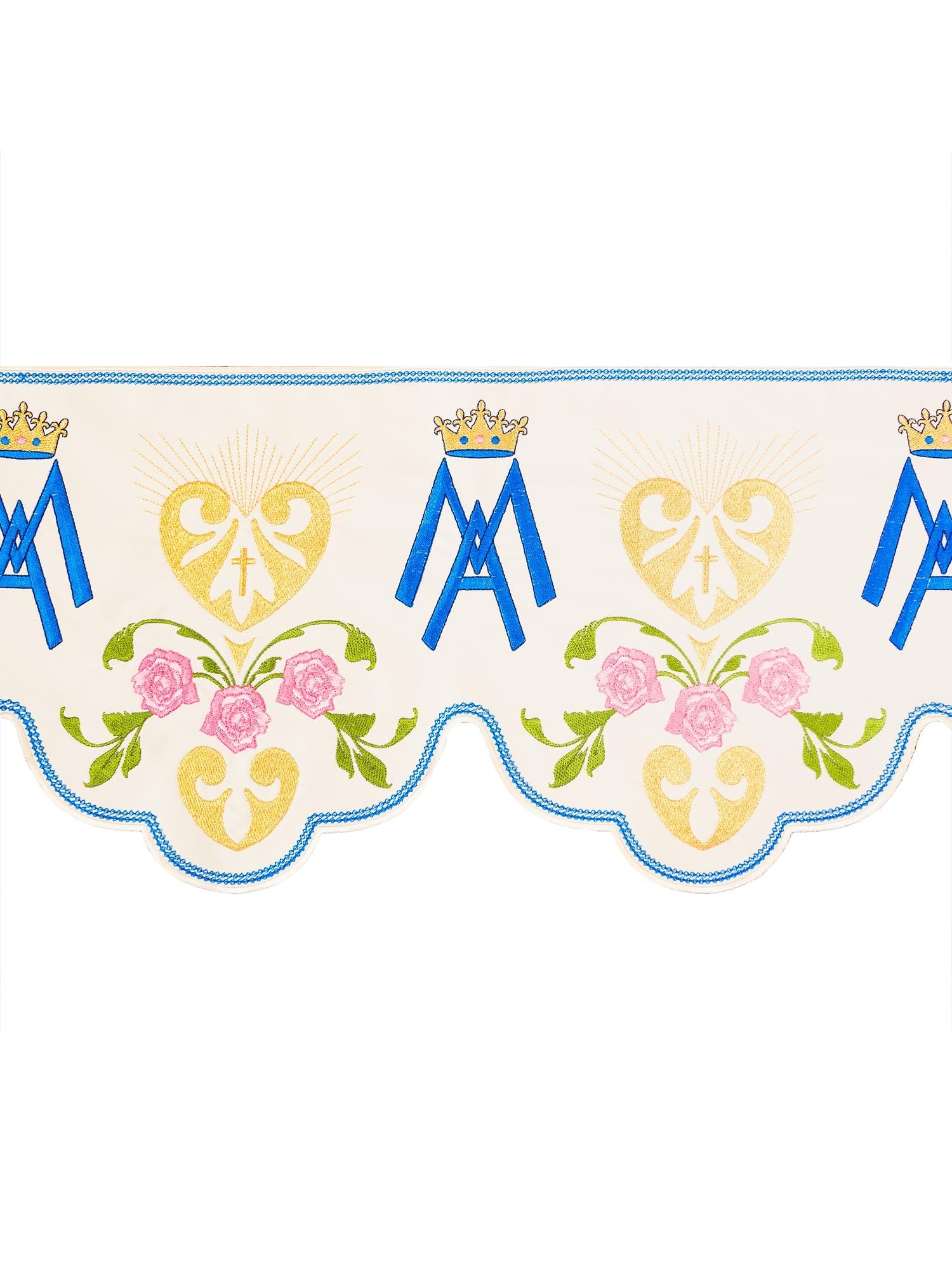 Ivory Marian superfrontal with colorful embroidery KOM/046/05 17cm 3,5m - HAFTINAUSA.COM