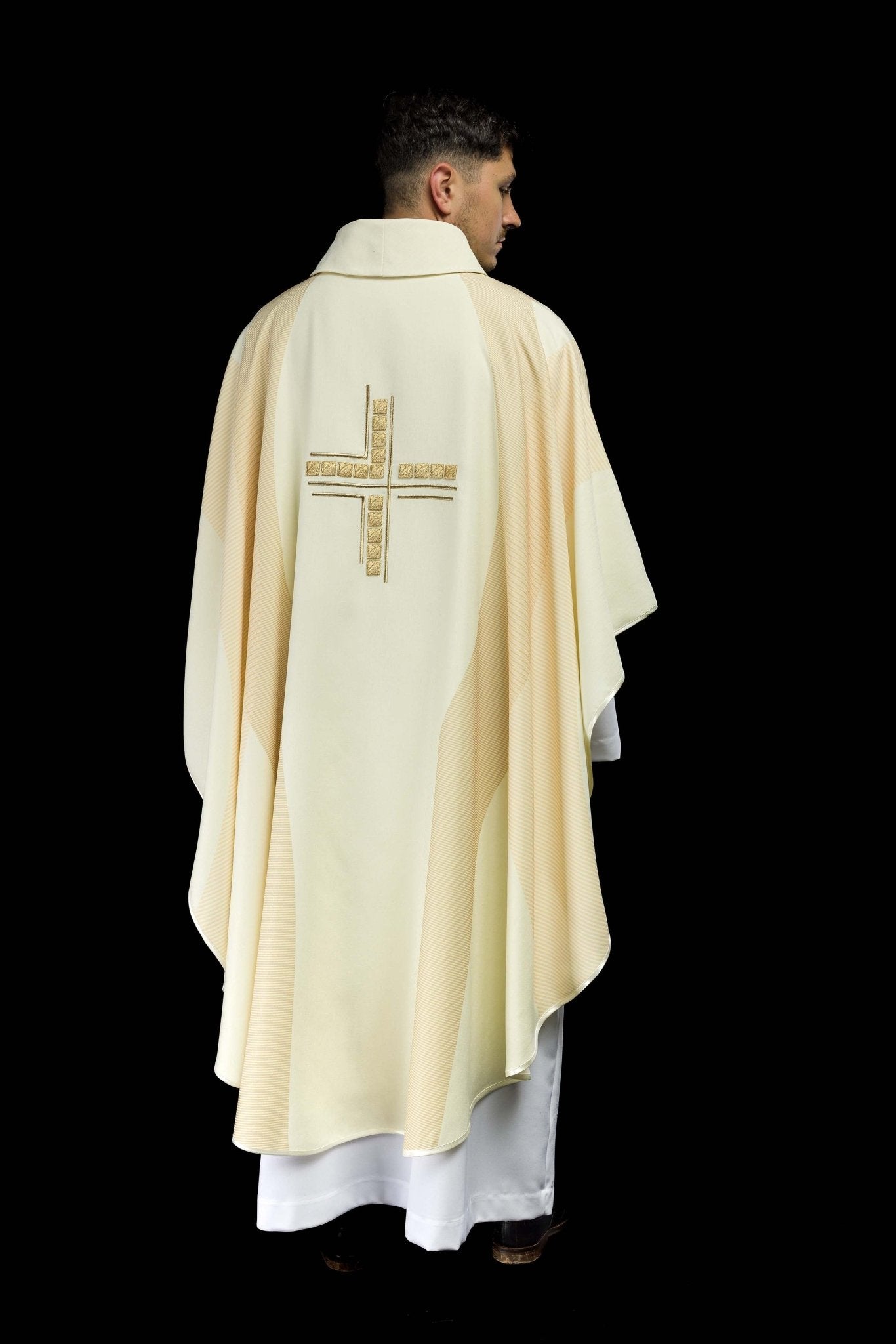 Ivory priests chasuble with printed cross design HA7036-05 ECRU - CHASUBLES.COM