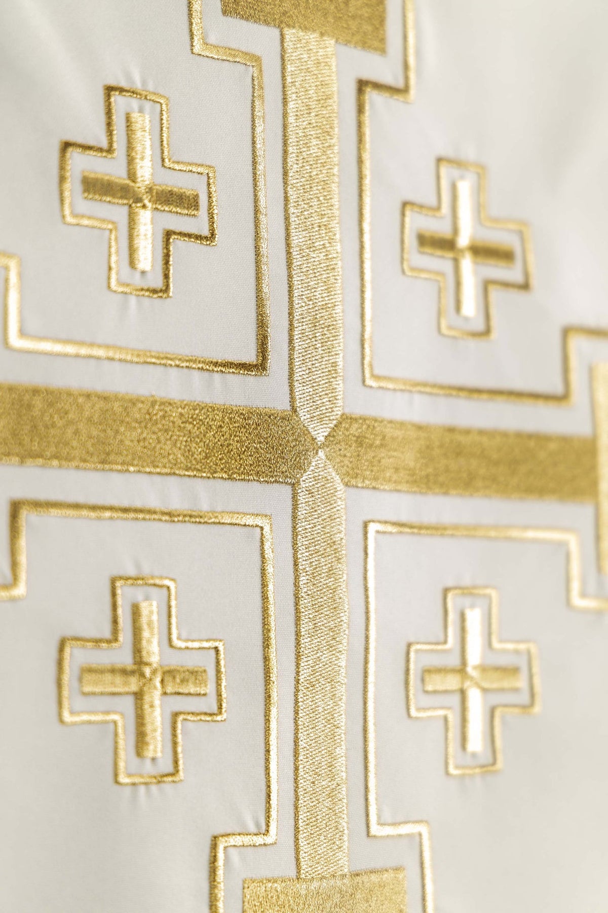 Detail of the Jerusalem cross embroidery on the church lectern cover