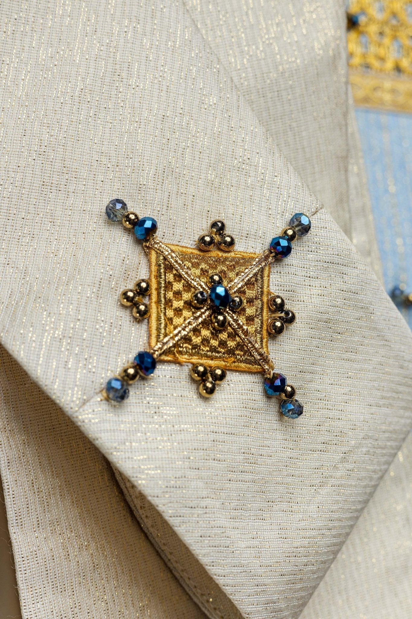 Light blue chasuble with natural stones Handmade 7004 HM/7004/05/95 - HAFTINAUSA.COM