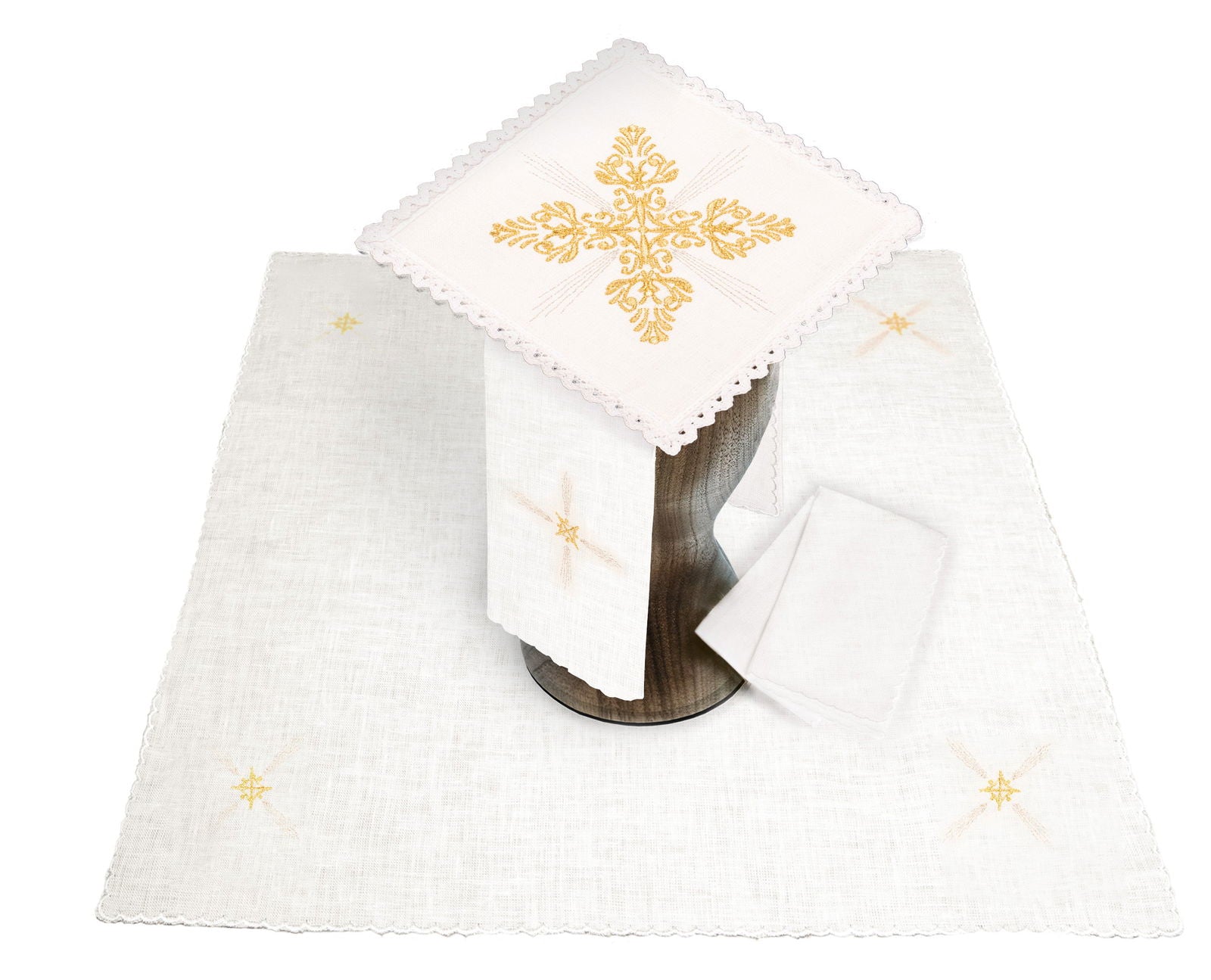 Linen altar set with gold cross KKL/096/04/LEN - HAFTINAUSA.COM