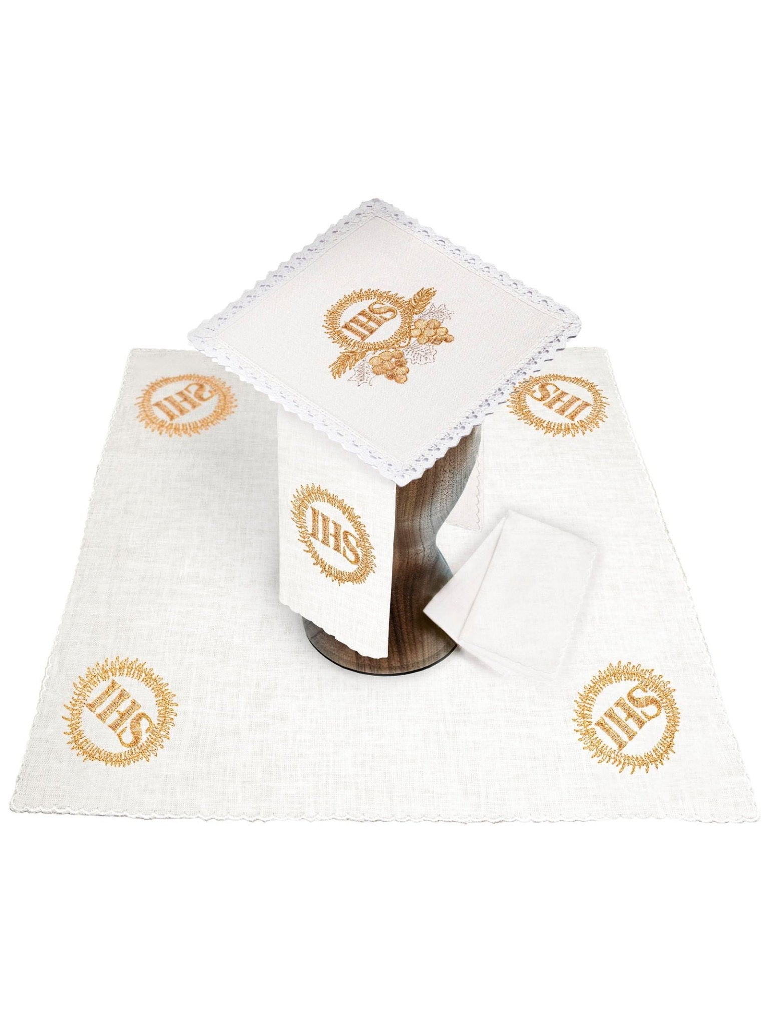 Linen chalice linen with gold IHS embroidery KKL/015 - HAFTINAUSA.COM