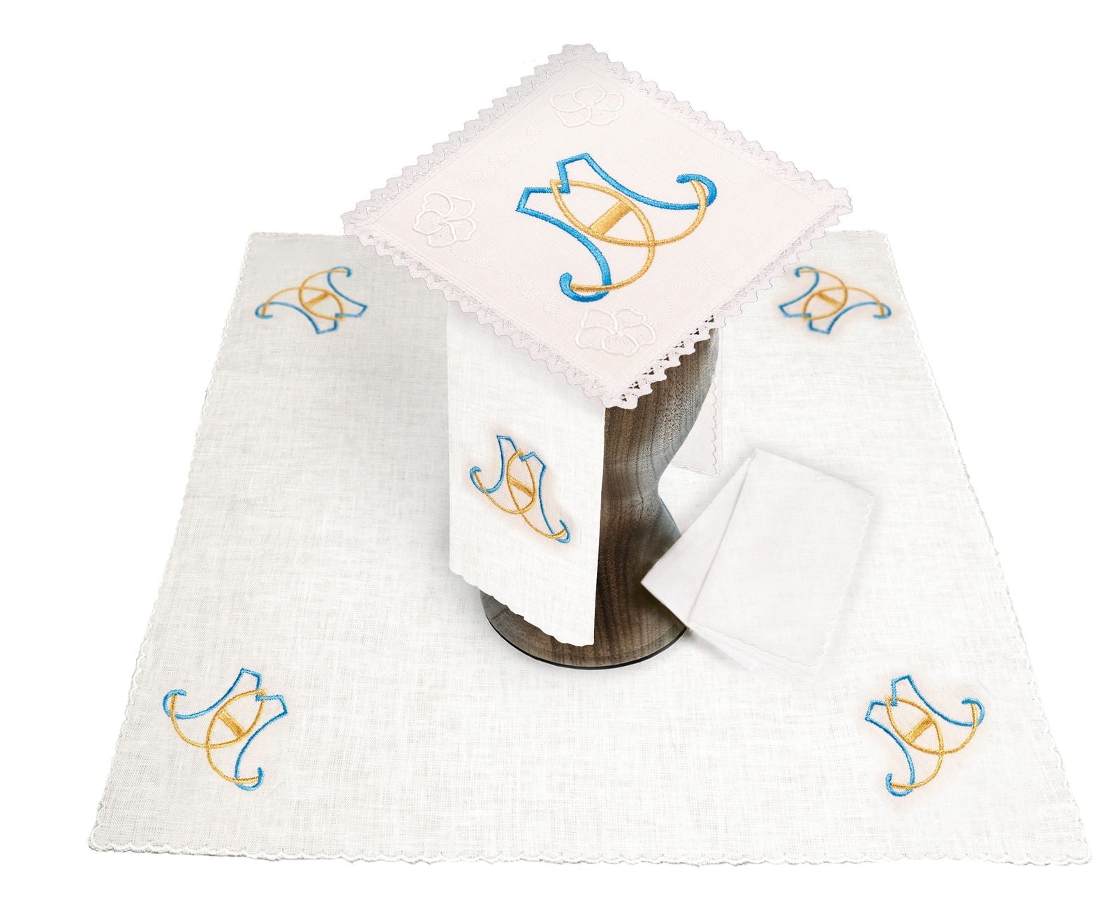 Linen chalice linens set with Marian Eucharistic embroidery KKL/071 - CHASUBLES.COM