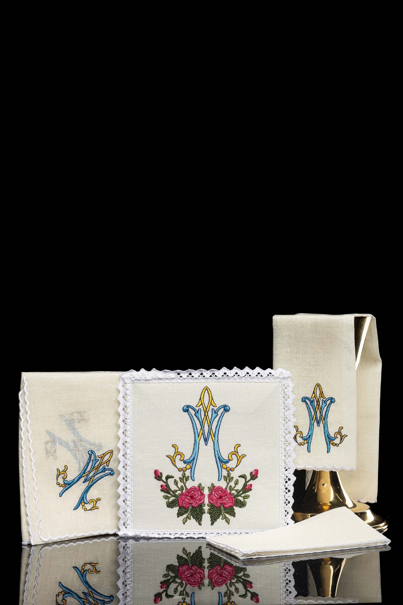 Linen Chalice Linens with Colorful Marian Embroidery KKL/078 - CHASUBLES.COM