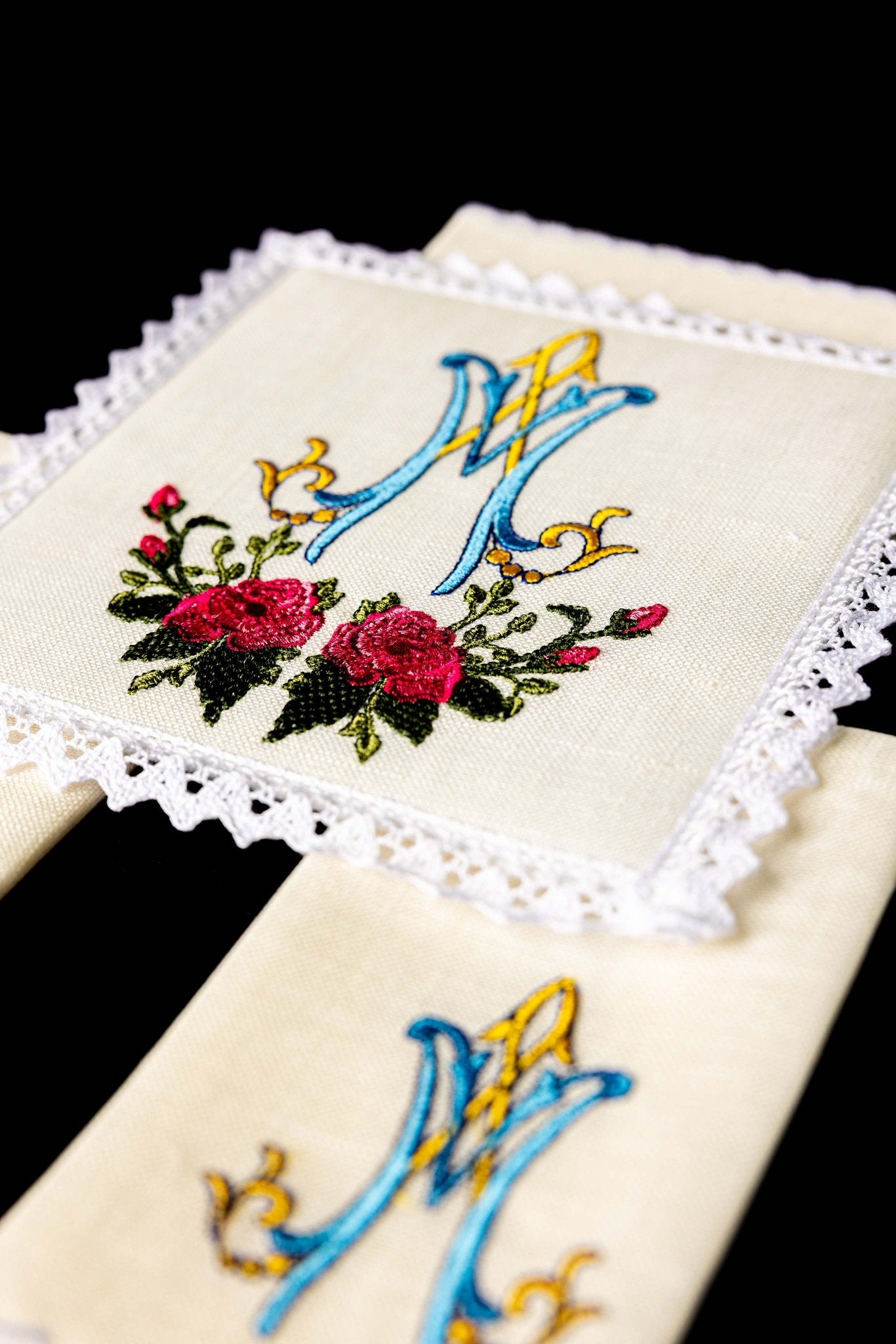 Linen Chalice Linens with Colorful Marian Embroidery KKL/078 - CHASUBLES.COM
