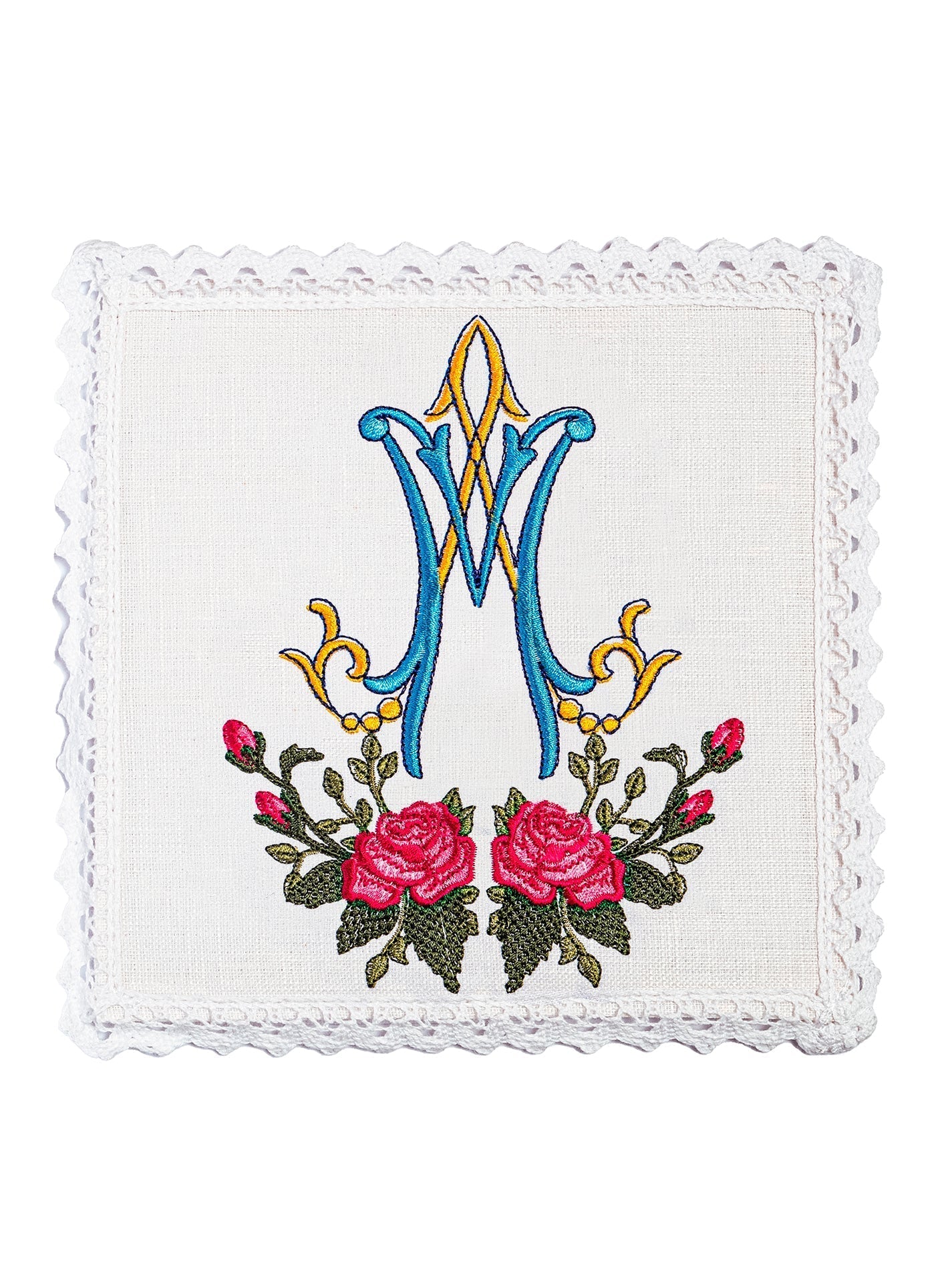 Linen Chalice Linens with Colorful Marian Embroidery KKL/078 - HAFTINAUSA.COM