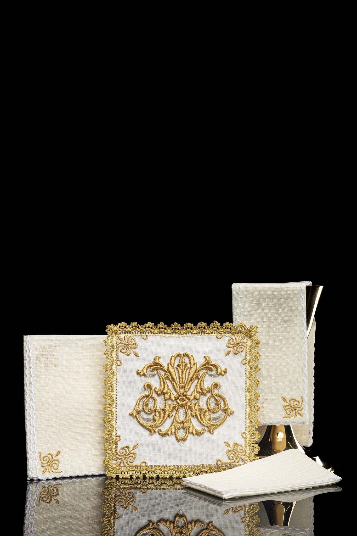 Linen Chalice Linens with Embroidery and Stones HA/5012 - CHASUBLES.COM