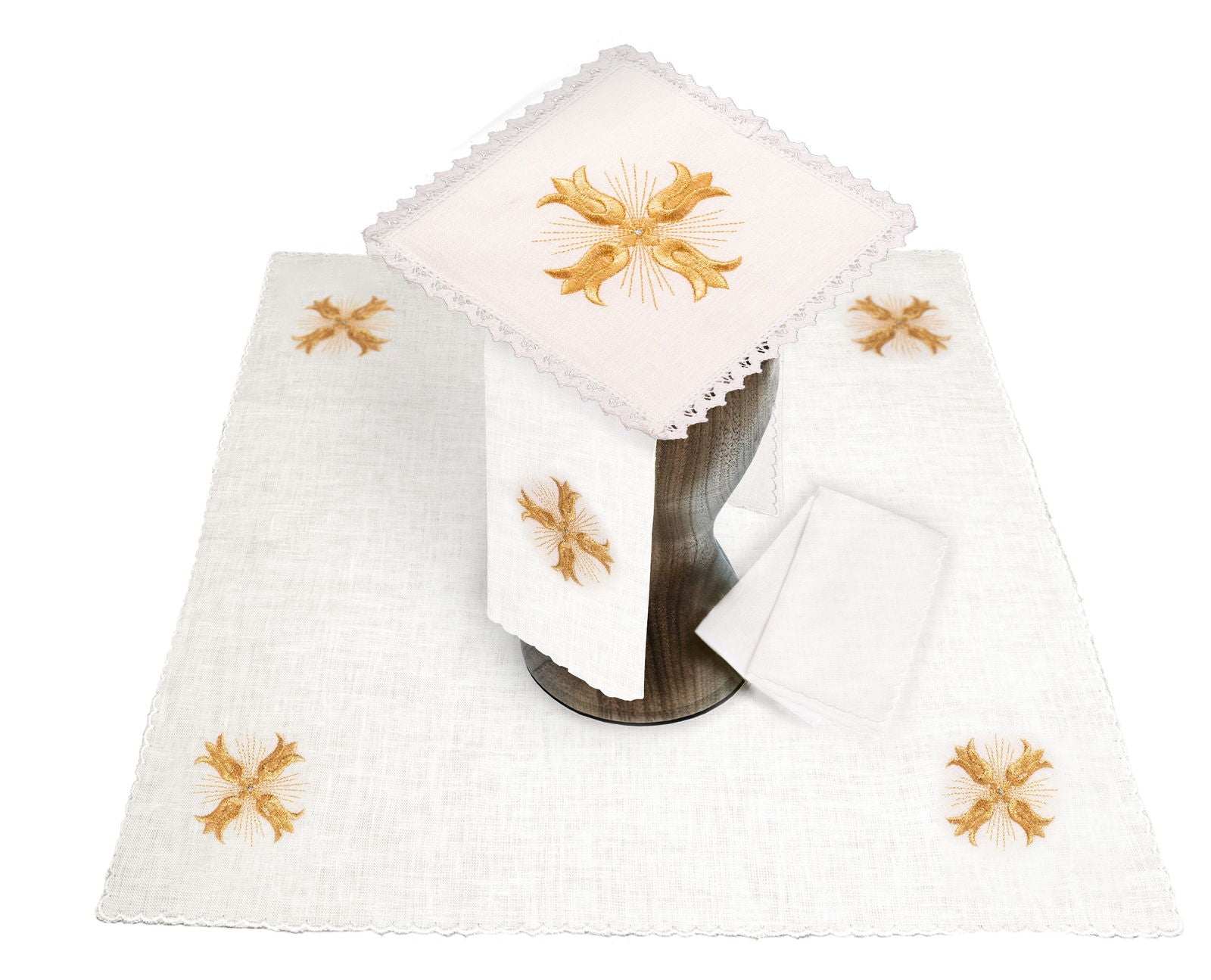 Linen chalice set with gold cross eucharistic embroidery KKL/062/04/LEN - HAFTINAUSA.COM