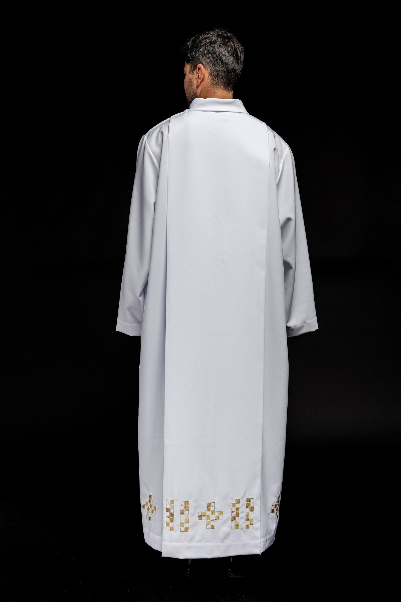 Liturgical alb with mosaic cross embroidery S - 6051 - 04 145cm/176cm - HAFTINAUSA.COM