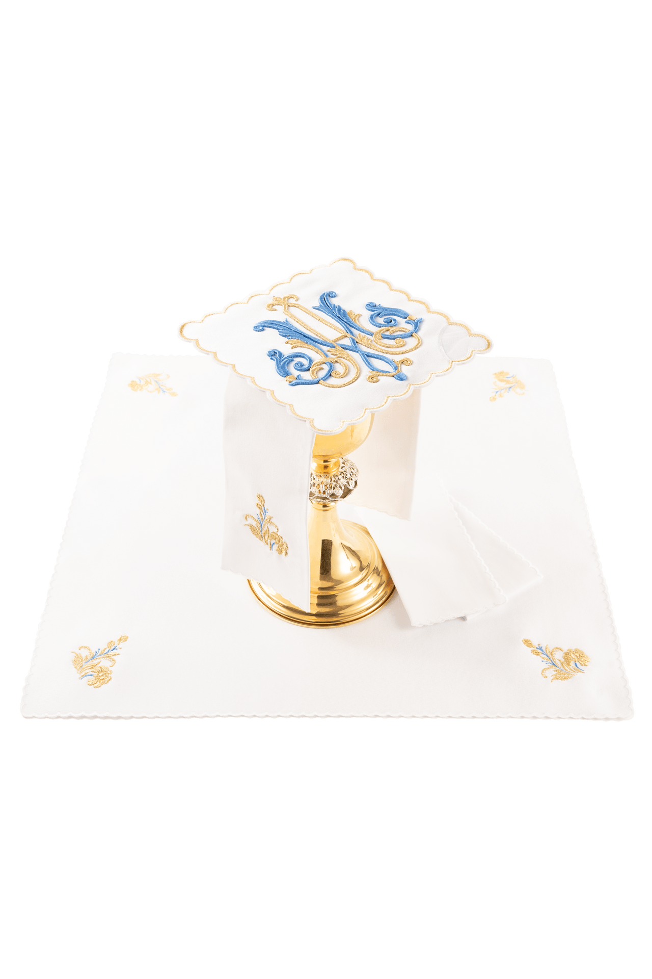 Liturgical chalice linens set with embroidered Marian motif KDT/5043/04 BIAŁY - CHASUBLES.COM