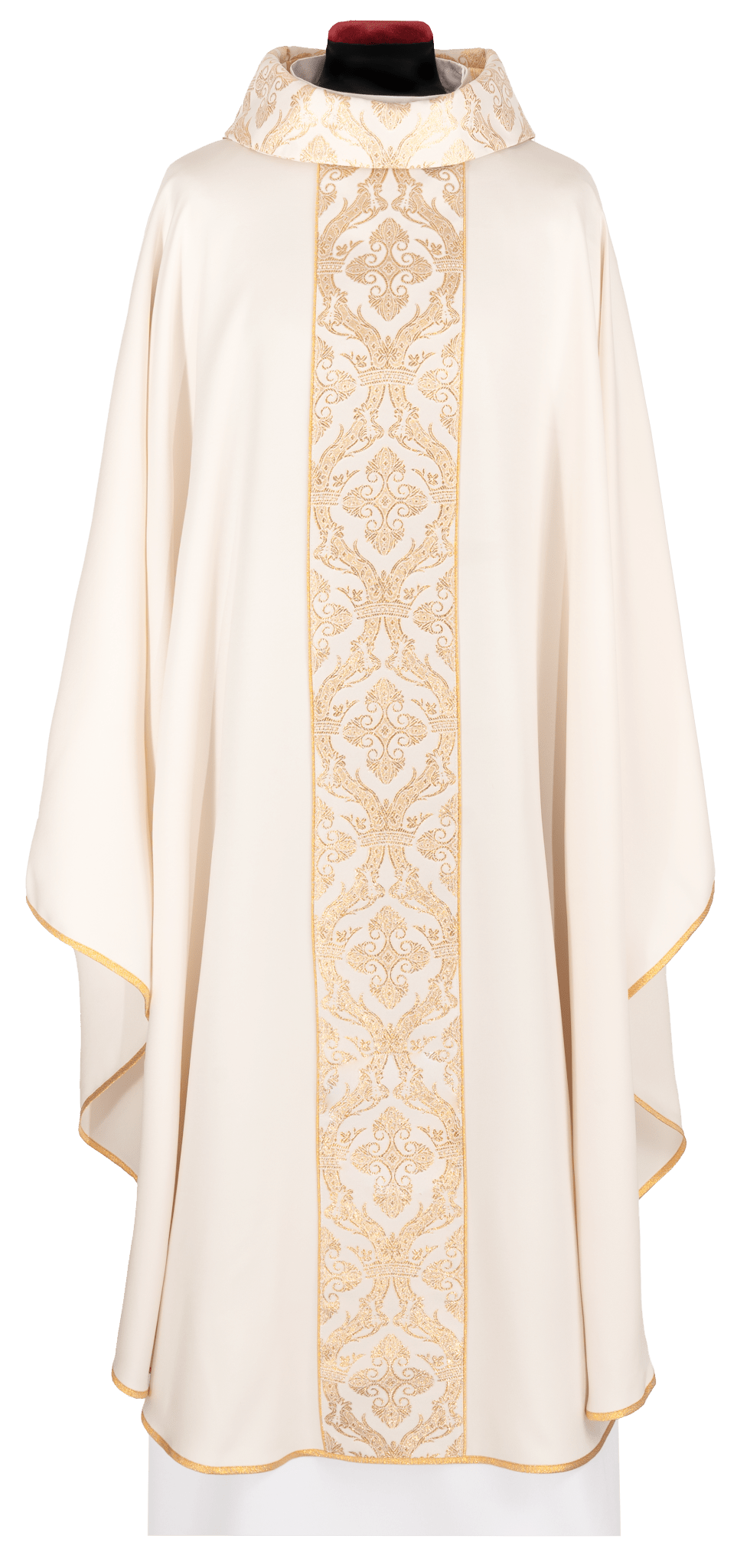Liturgical chasuble with an embroidered band and collar in ecru color KDT/7014/05/01 - CHASUBLES.COM