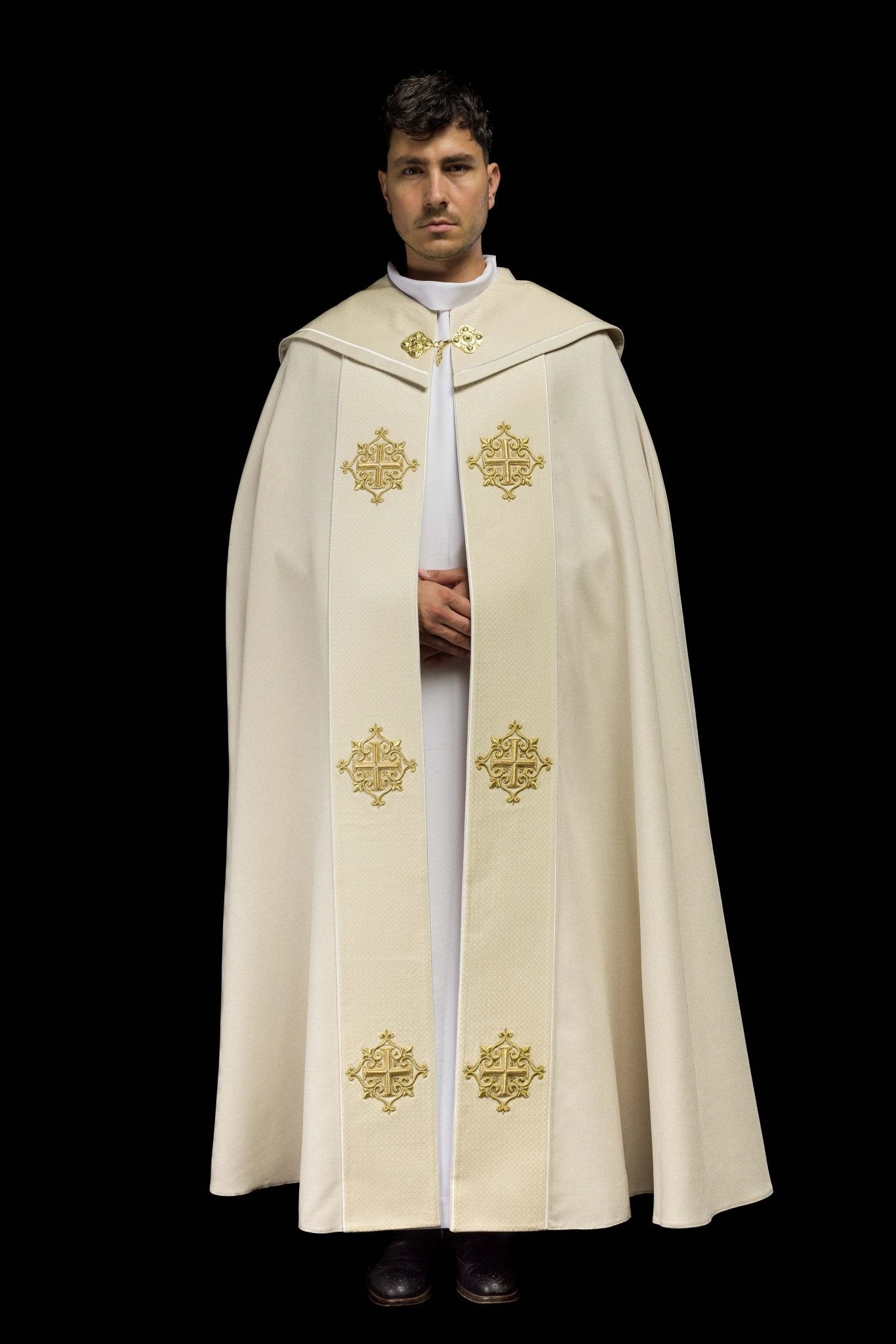 Liturgical Cope with Ecru Velvet Orphrey and Cross Embroidery LE/3029/05 145 cm - CHASUBLES.COM