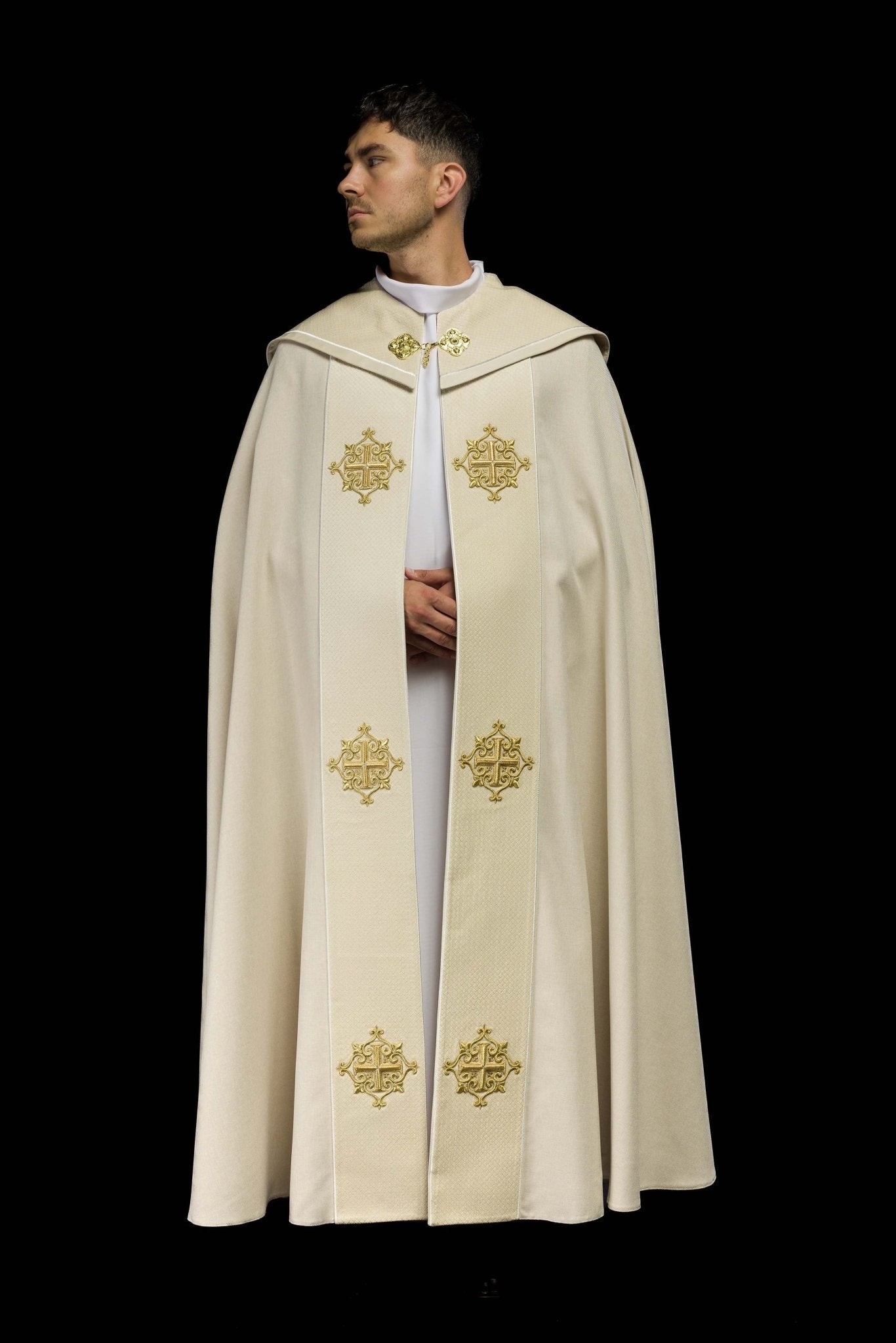Liturgical Cope with Ecru Velvet Orphrey and Cross Embroidery LE/3029/05 145 cm - CHASUBLES.COM