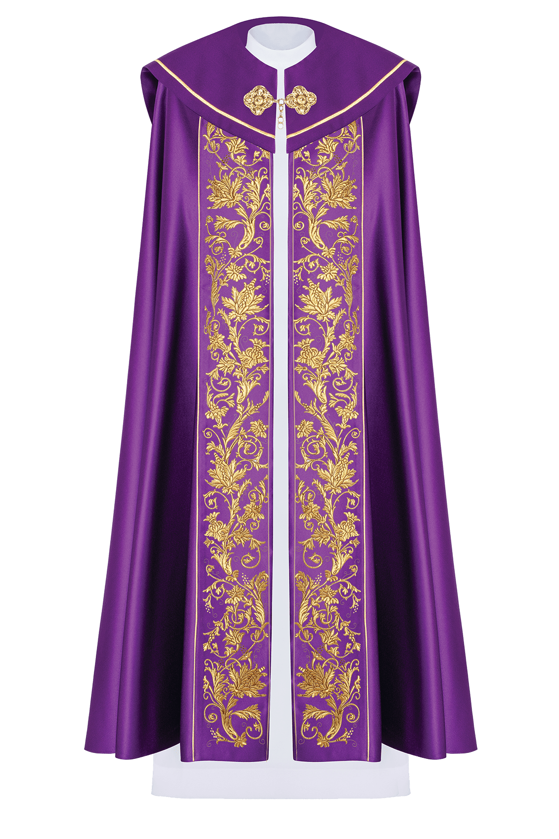 Liturgical cope with Embroidered Chalice in purple KKP/013/03/20 FIOLET SAT. POMPON 145cm - HAFTINAUSA.COM
