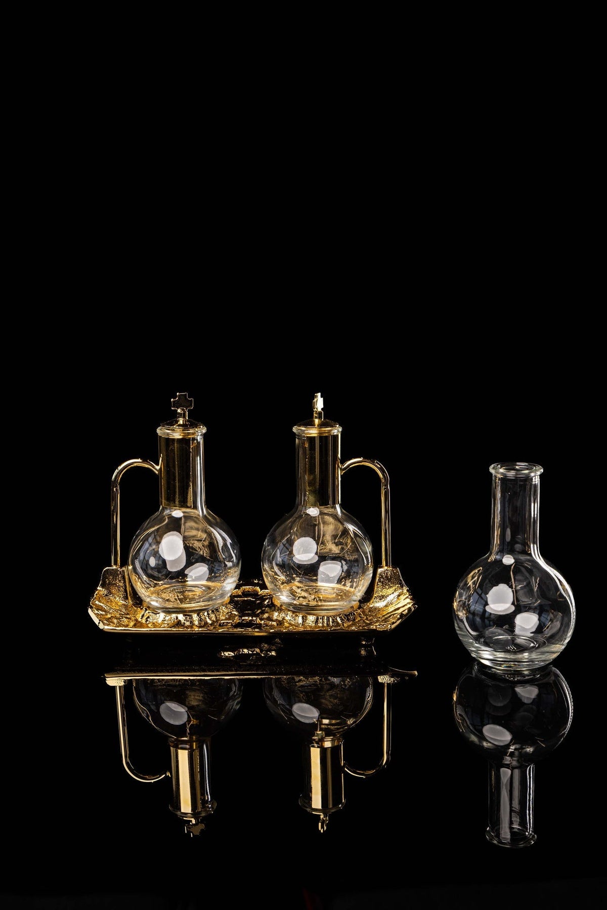 Liturgical Cruets with Gold-Plated Cast-Metal Tray, 100 ml DM/AM/002/Z - CHASUBLES.COM
