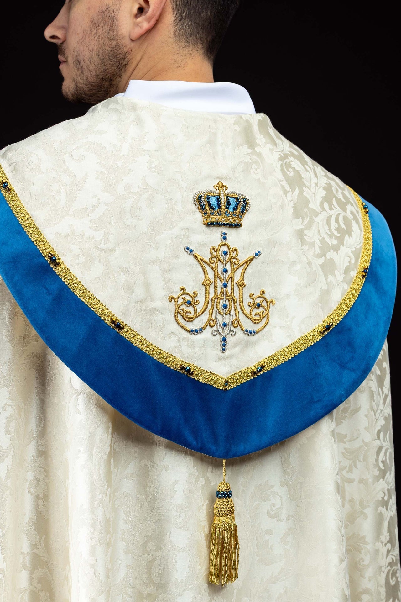 Marian Cope with Natural Stones Handmade 3006 HM/3006/05/88 145cm - CHASUBLES.COM