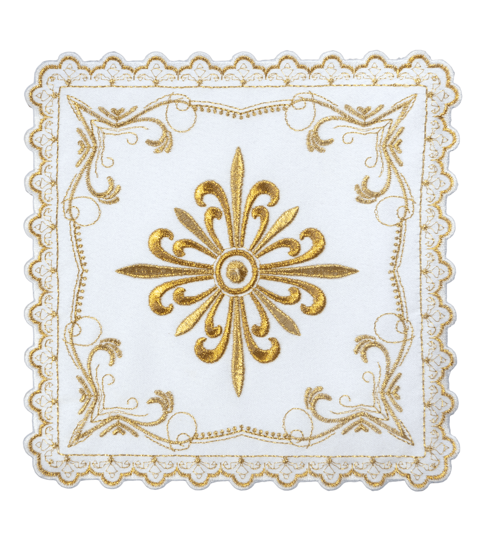 Mass altar linen set with golden cross motif with decorative embroidery S - 5554 - HAFTINAUSA.COM