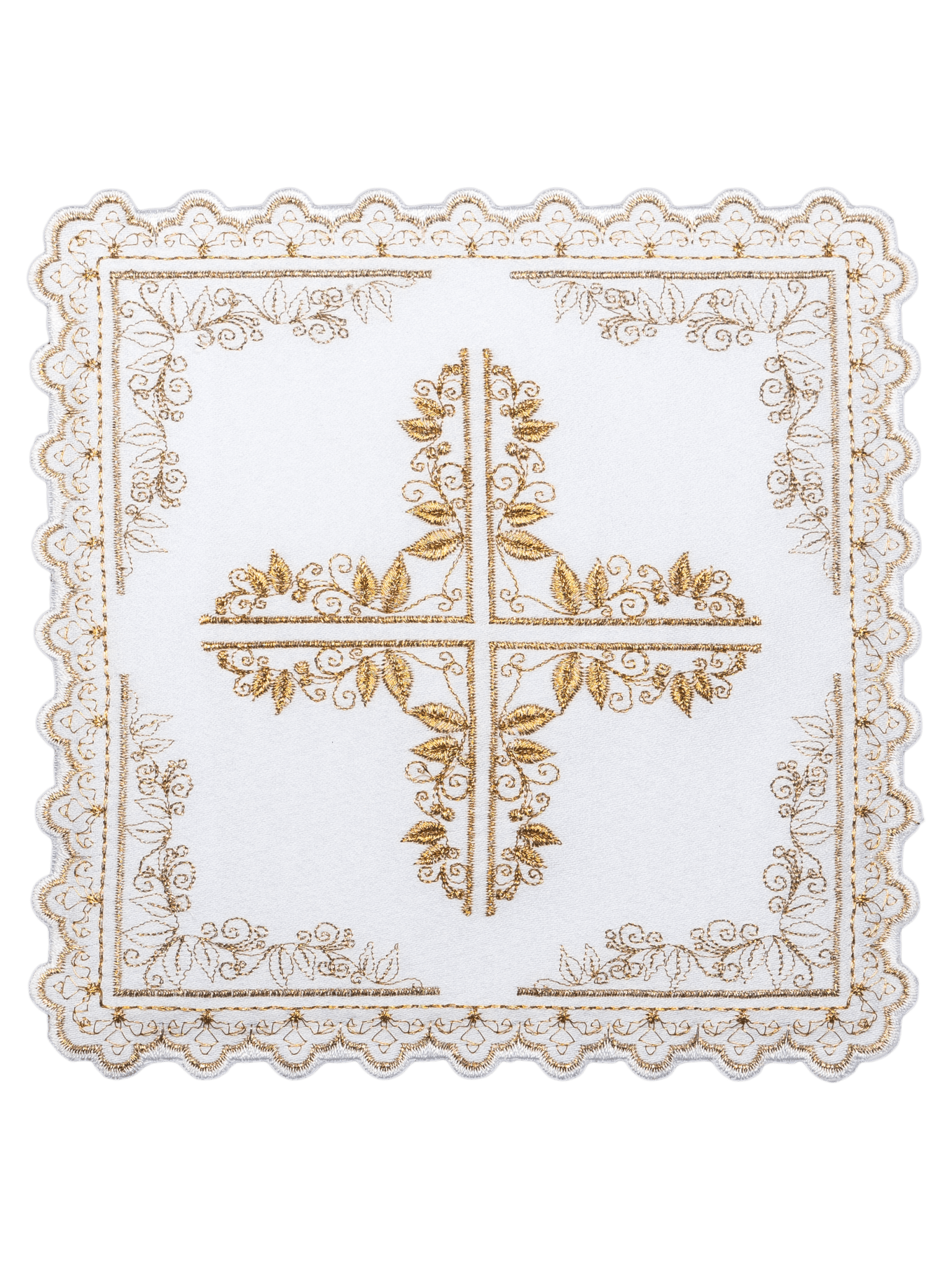 Mass linen set with cross motif framed by floral embroidery S - 5551 - HAFTINAUSA.COM