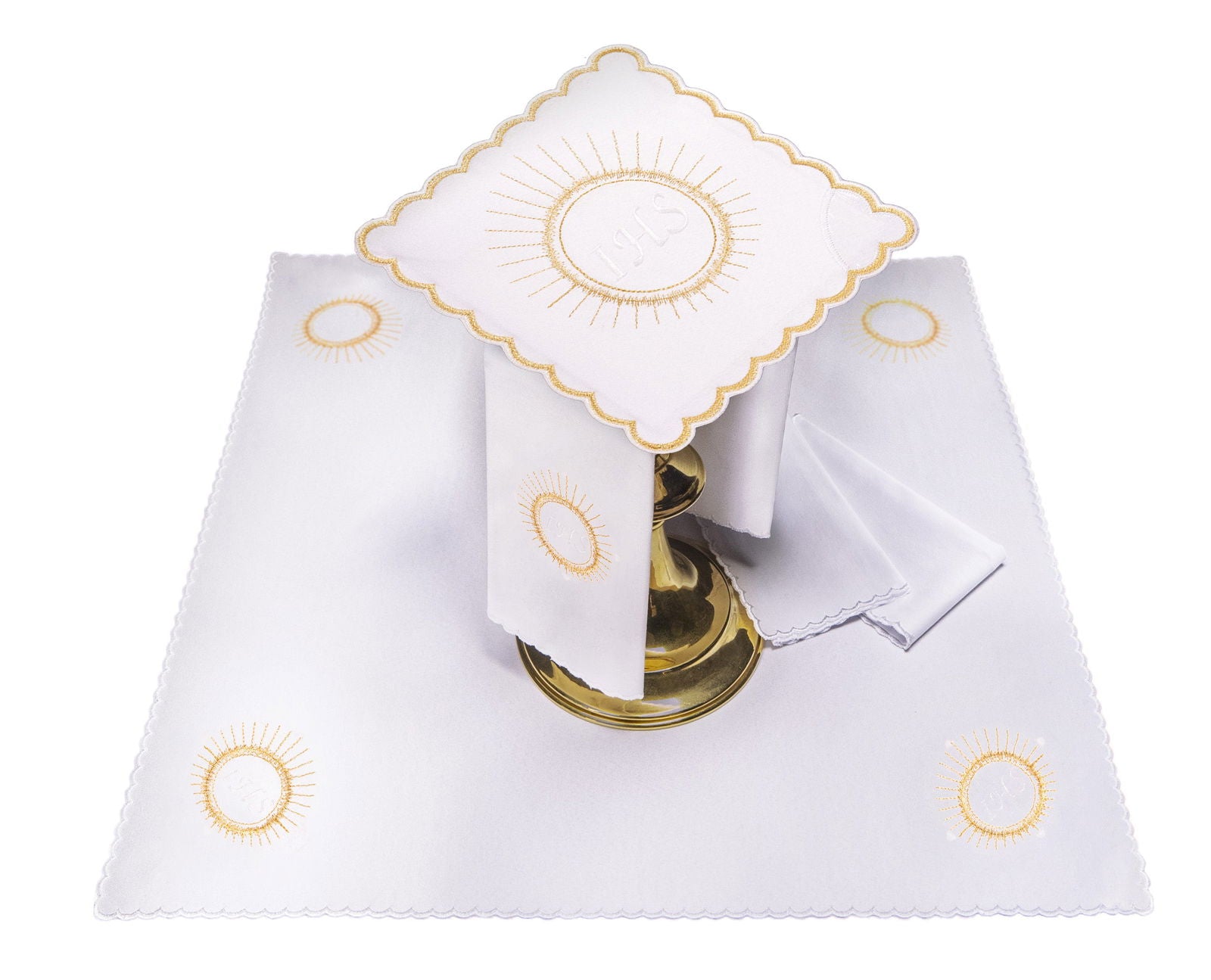 Mass linens with gold JHS symbol KK/066/04 BIAŁY - HAFTINAUSA.COM