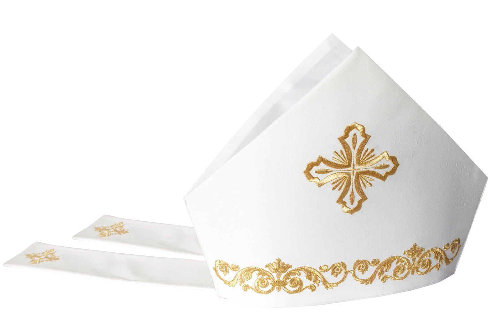 Mitre with rich embroidery and cross symbol. KMR/3 KMR/003/05/01 ECRU - 1 - HAFTINAUSA.COM