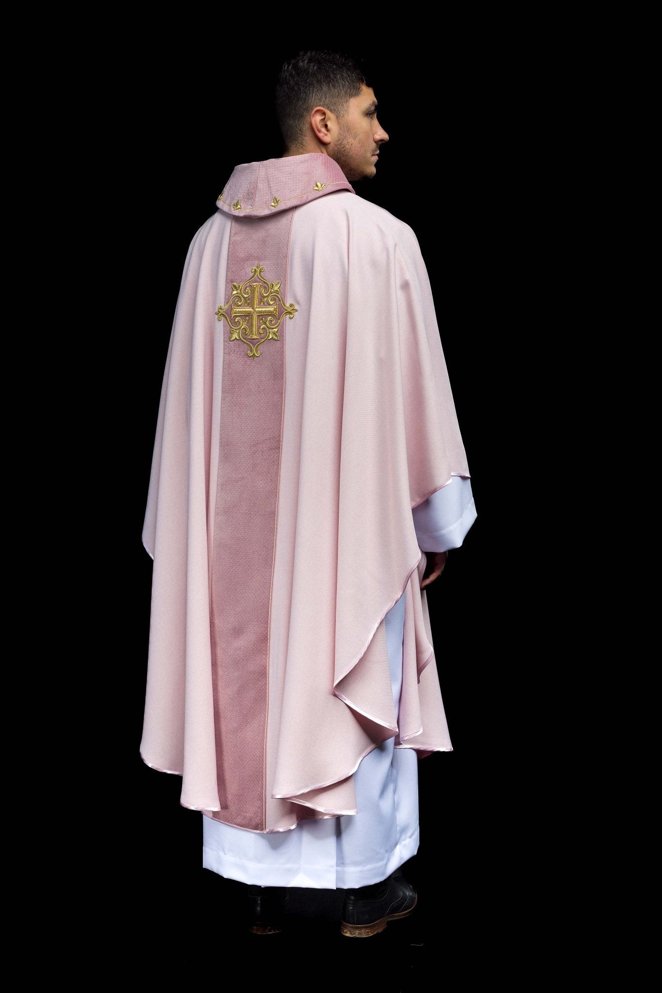 Pink Chasuble with Embroidered Cross Symbol LE/7029/08 - CHASUBLES.COM