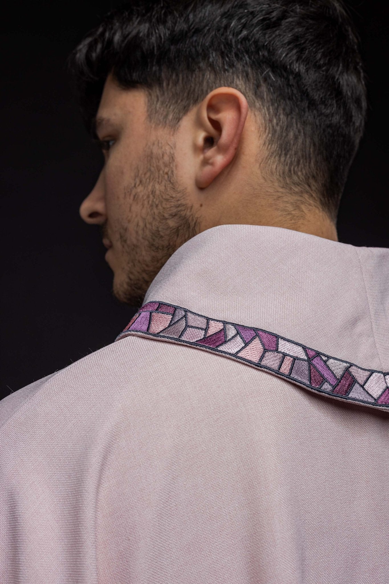 Pink embroidered chasuble with mosaic cross KOR/257/08/70 - HAFTINAUSA.COM