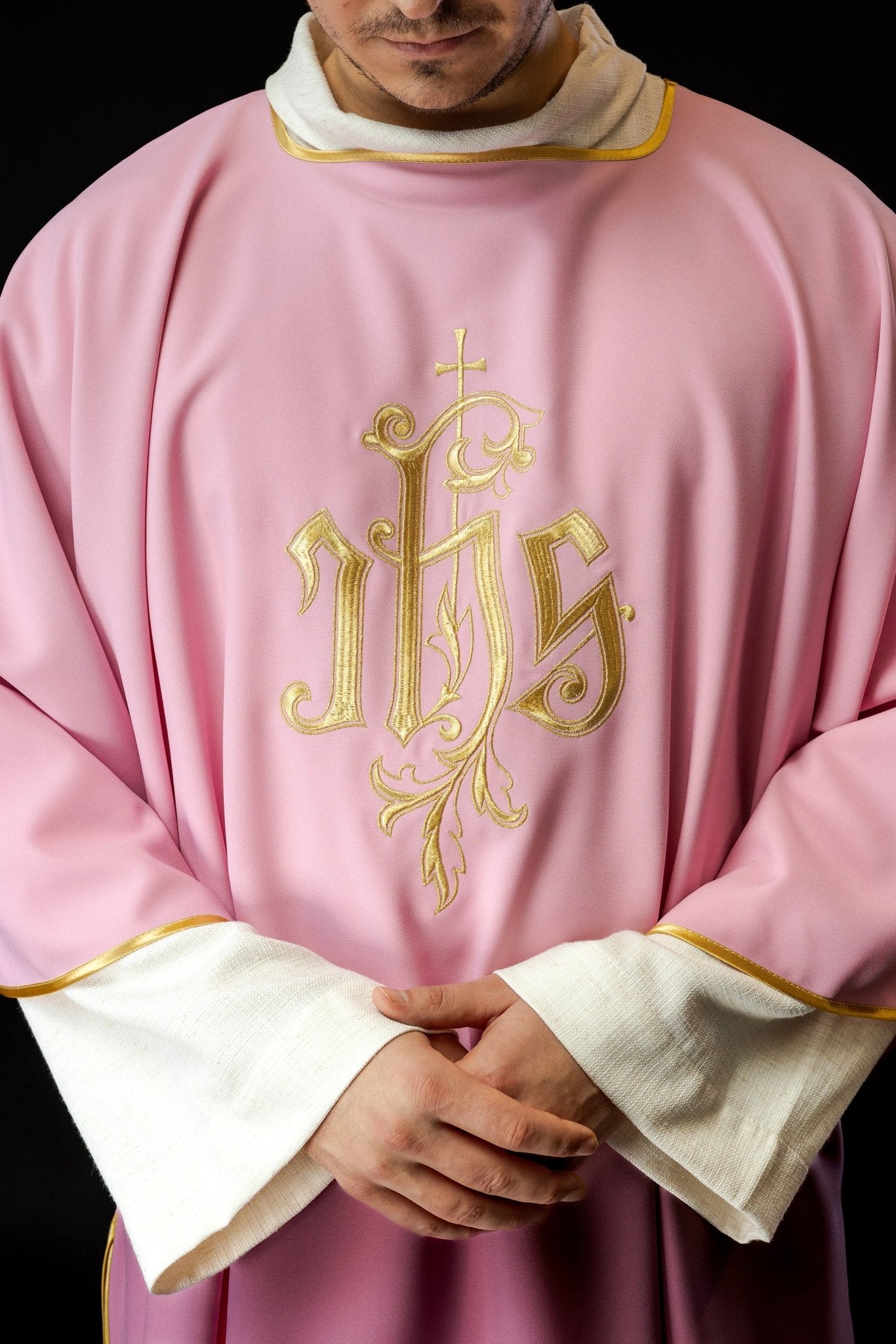Pink IHS Embroidered Dalmatics KDL/032/08/12/D - HAFTINAUSA.COM