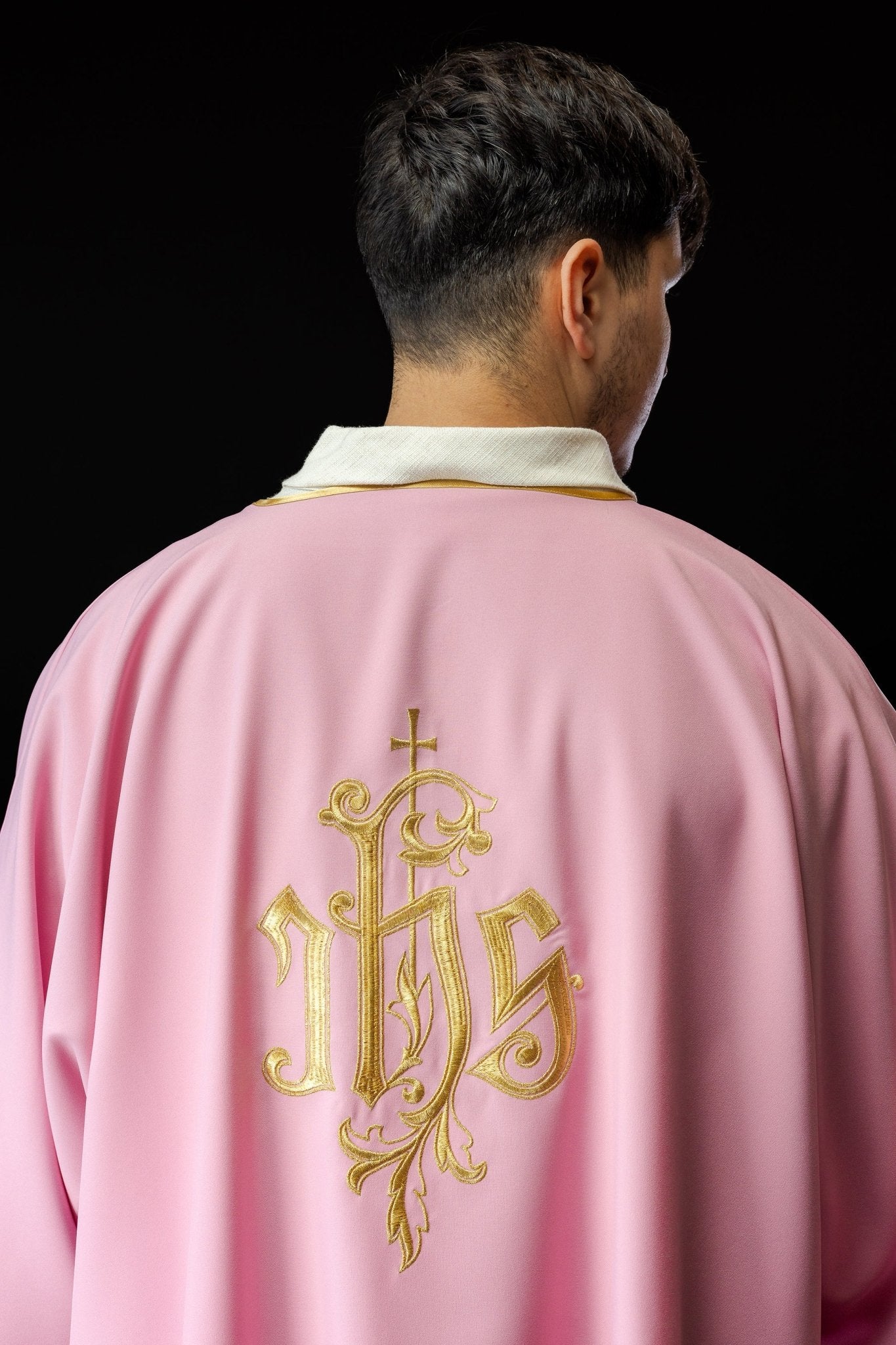 Pink IHS Embroidered Dalmatics KDL/032/08/12/D - HAFTINAUSA.COM