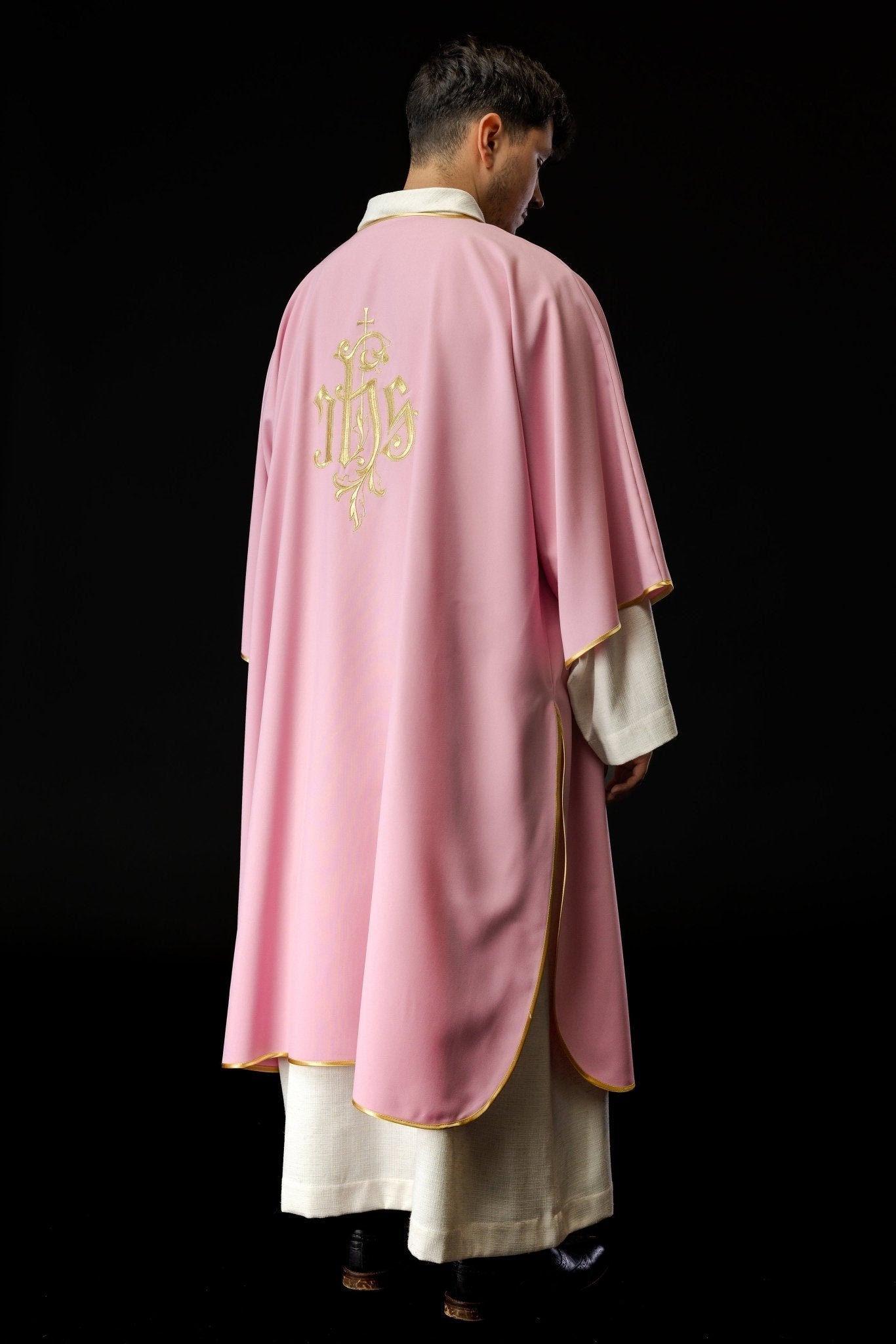 Pink IHS Embroidered Dalmatics KDL/032/08/12/D - HAFTINAUSA.COM
