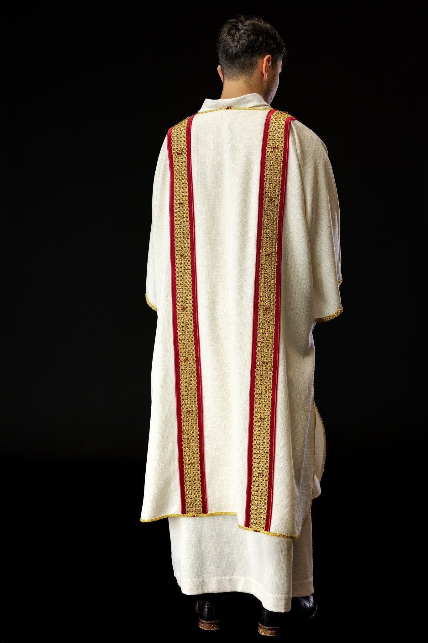 Priest dalmatic with red natural stones Handmade 1001 HM/1001/05/71/PA02 - HAFTINAUSA.COM